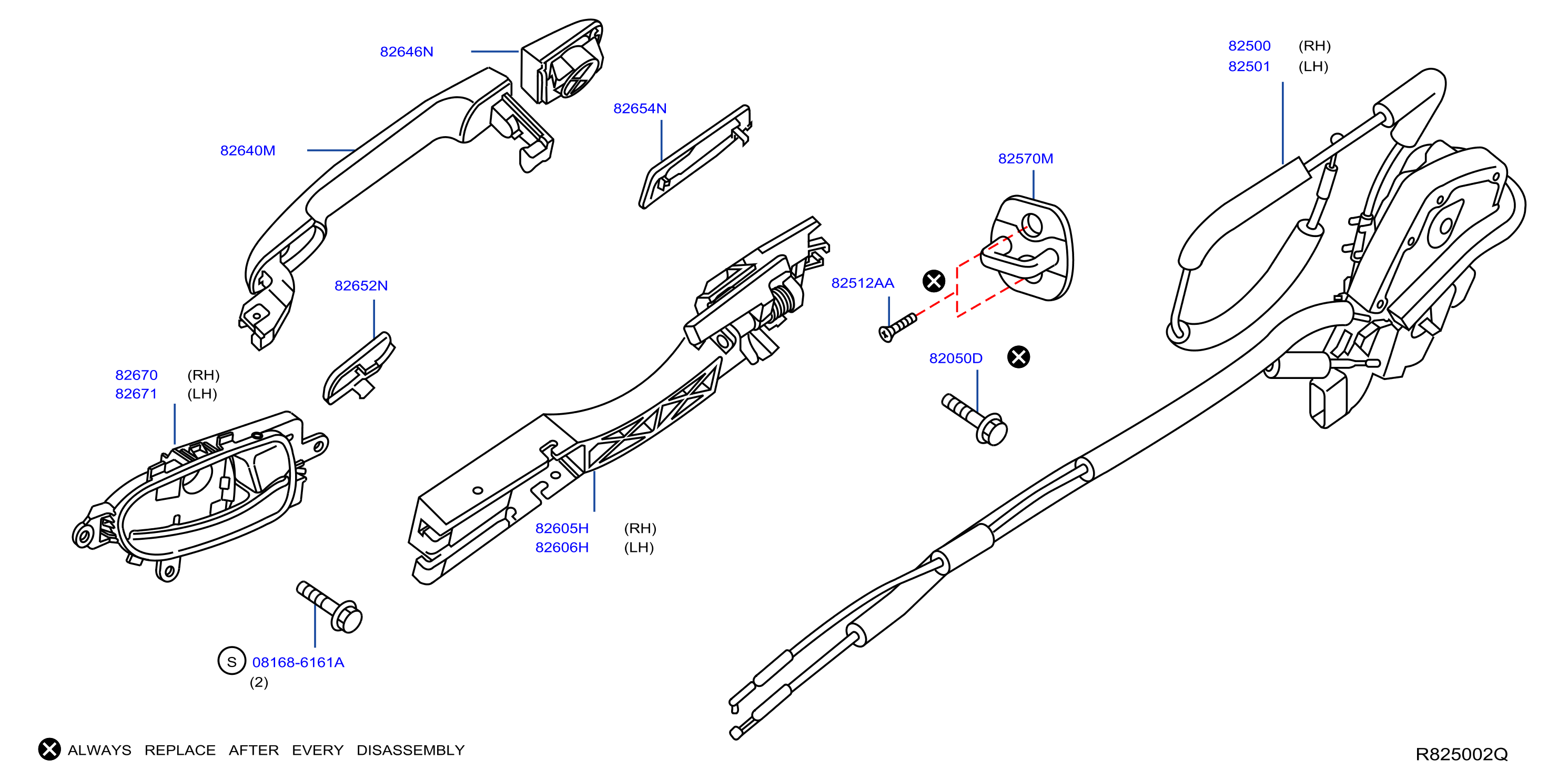 Diagram REAR DOOR LOCK & HANDLE for your 1996 Nissan