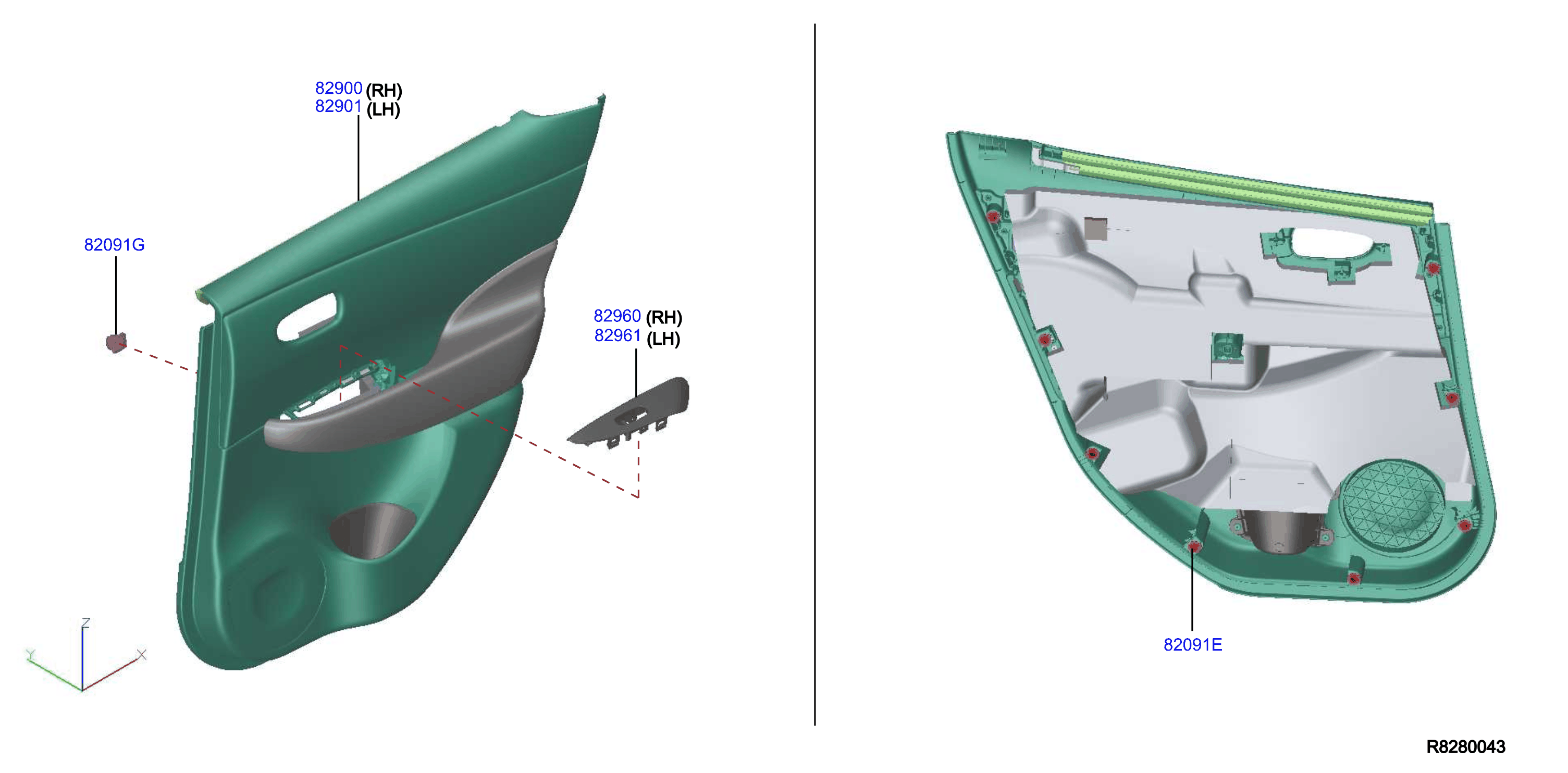 Diagram REAR DOOR TRIMMING for your 2010 Nissan Versa Sedan BASE  