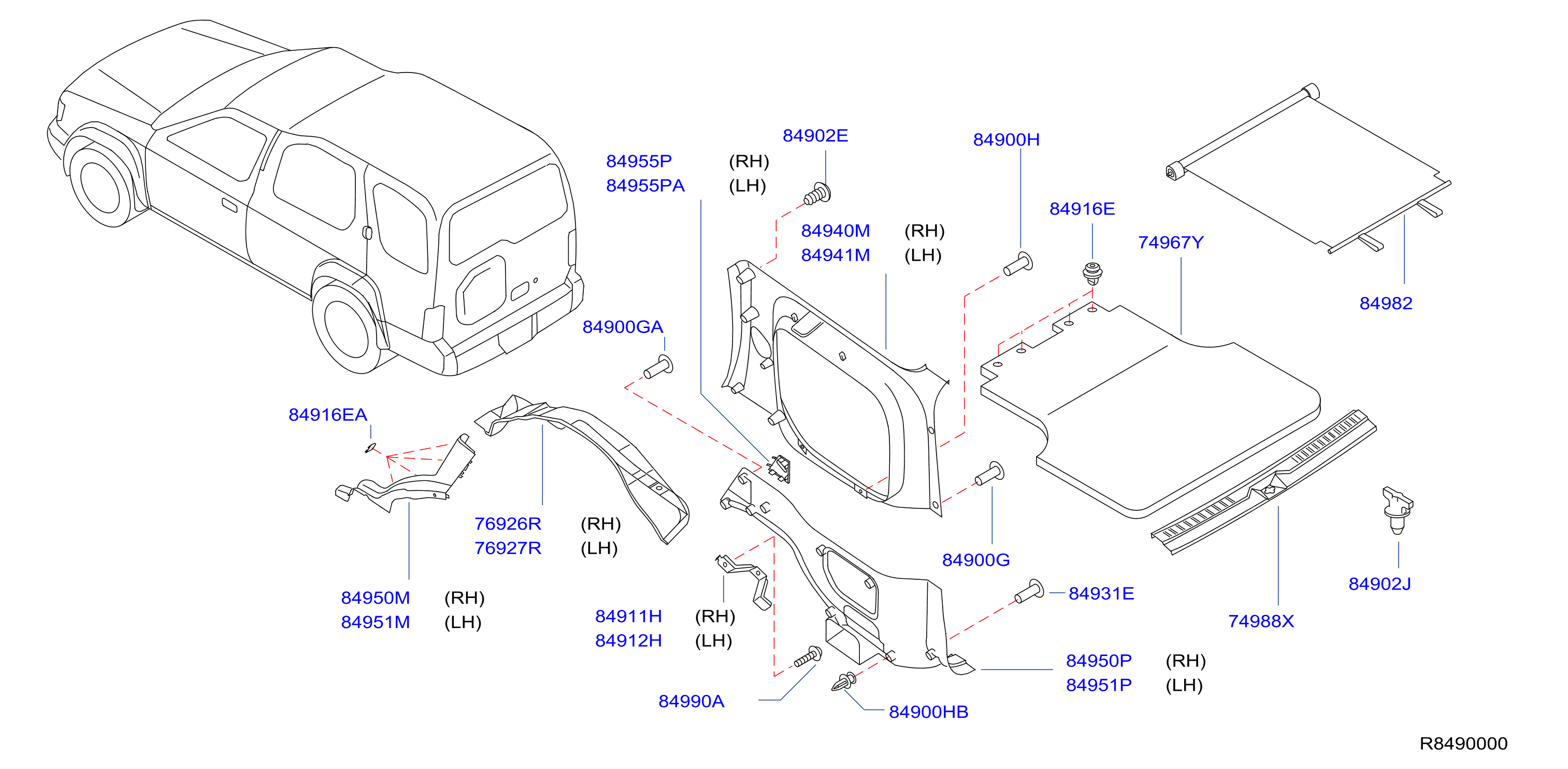 Diagram TRUNK & LUGGAGE ROOM TRIMMING for your Nissan Xterra  