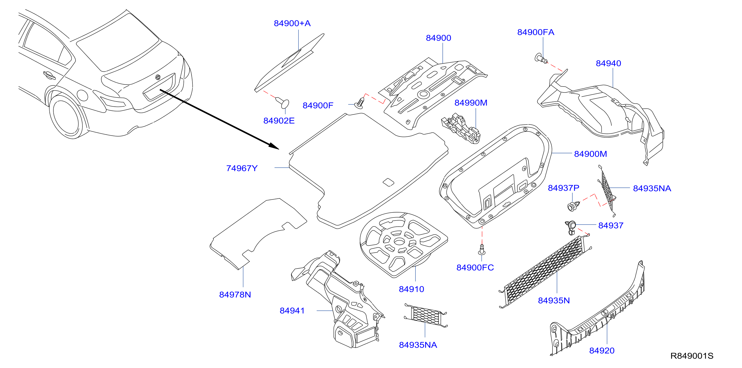 Diagram TRUNK & LUGGAGE ROOM TRIMMING for your Nissan