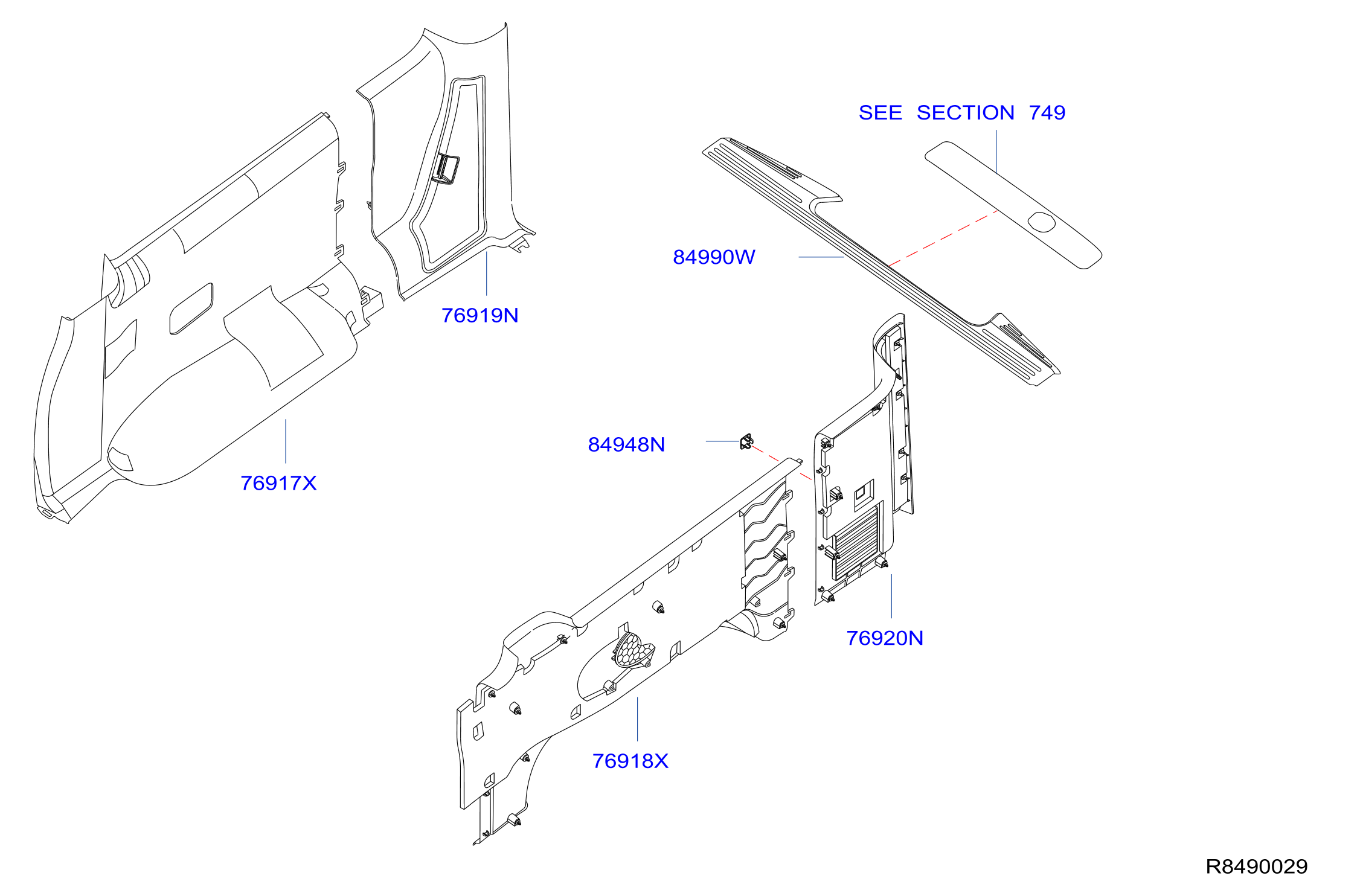 Diagram TRUNK & LUGGAGE ROOM TRIMMING for your 2019 Nissan NV3500   