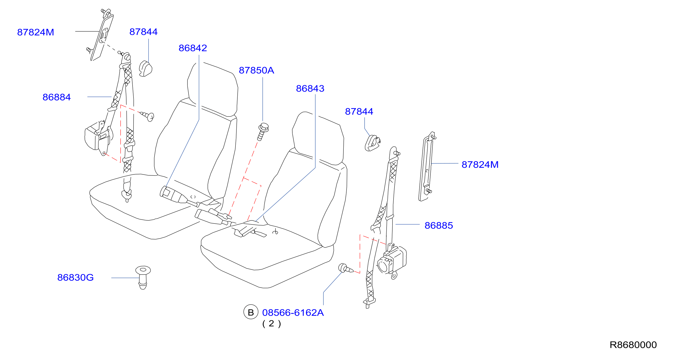 Diagram FRONT SEAT BELT for your 2020 Nissan Pathfinder   