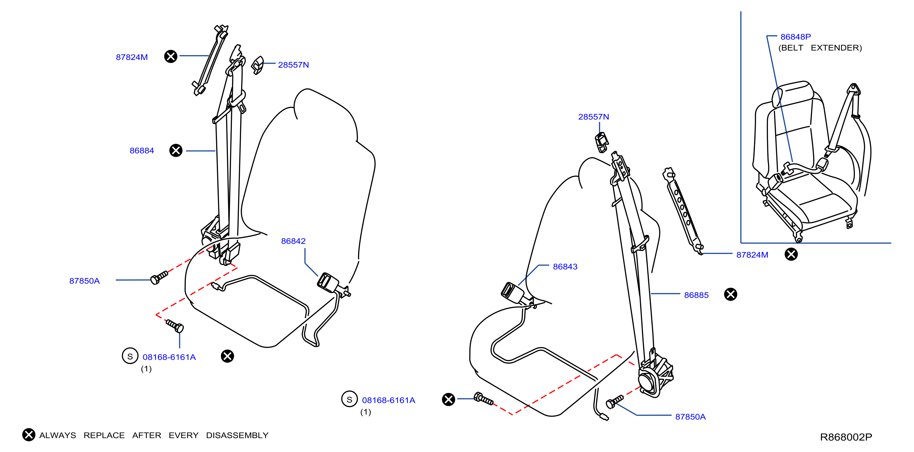 Diagram FRONT SEAT BELT for your 2022 Nissan Rogue Sport   