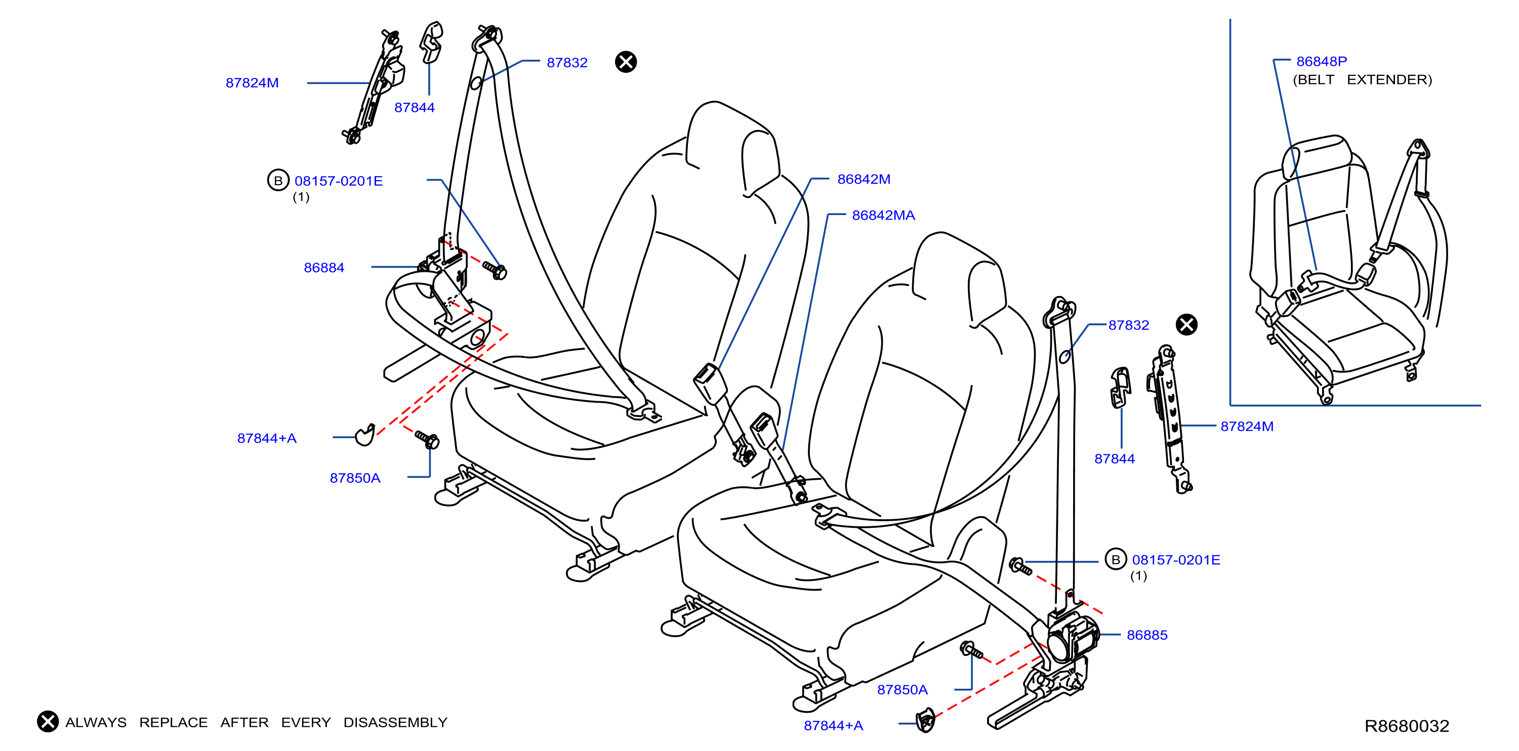 Diagram FRONT SEAT BELT for your 2021 Nissan Sentra   