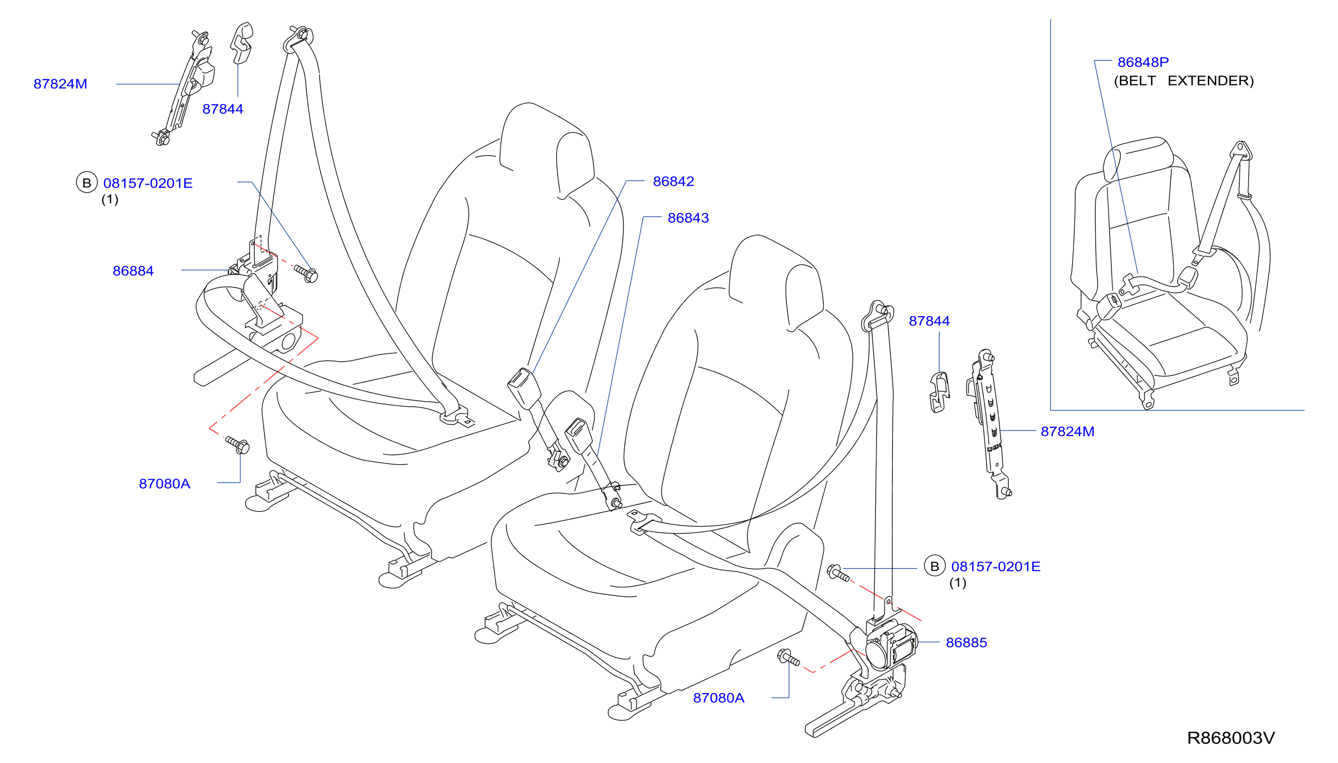 Diagram FRONT SEAT BELT for your Nissan Rogue  