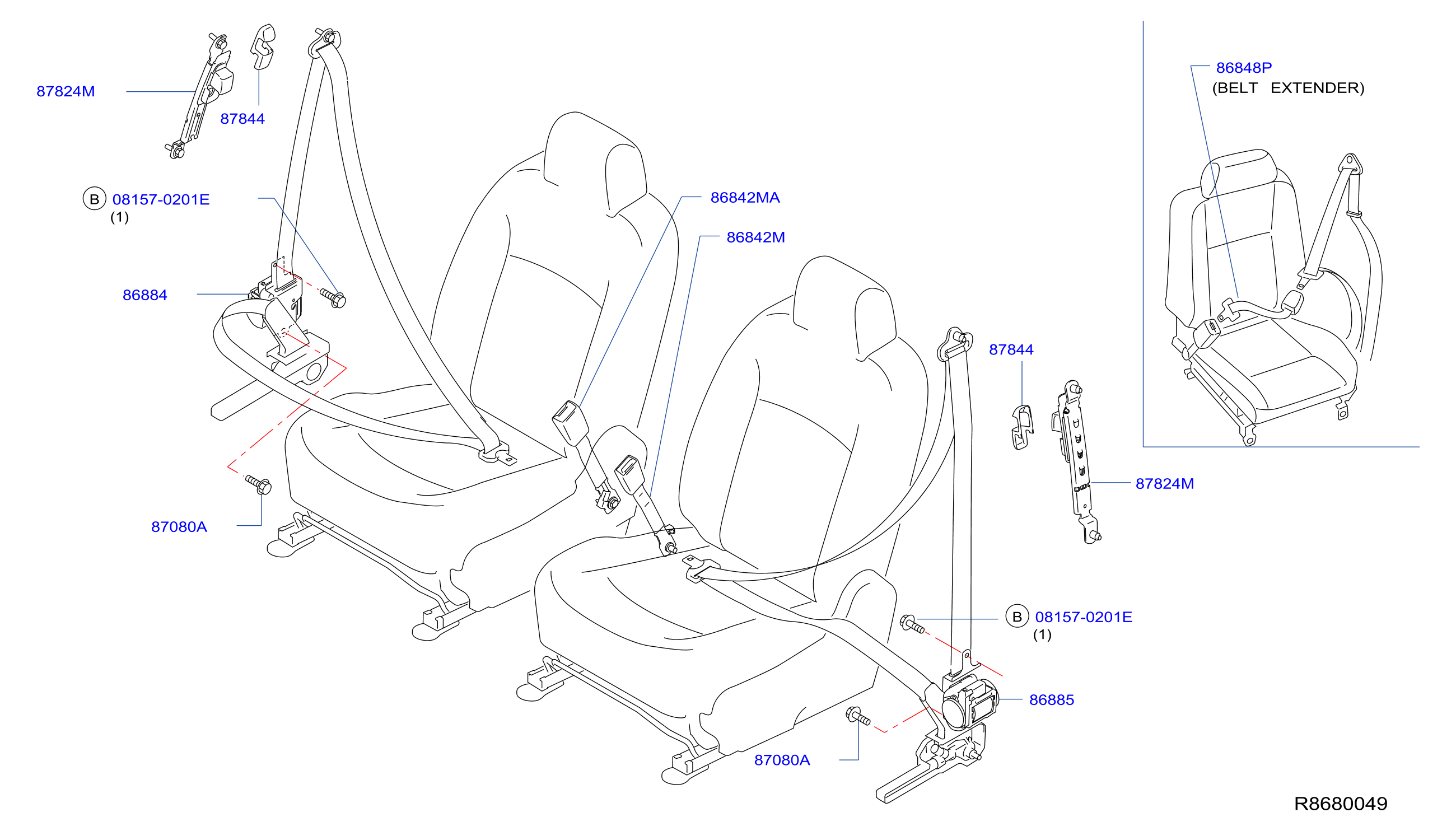 Diagram FRONT SEAT BELT for your Nissan Rogue  