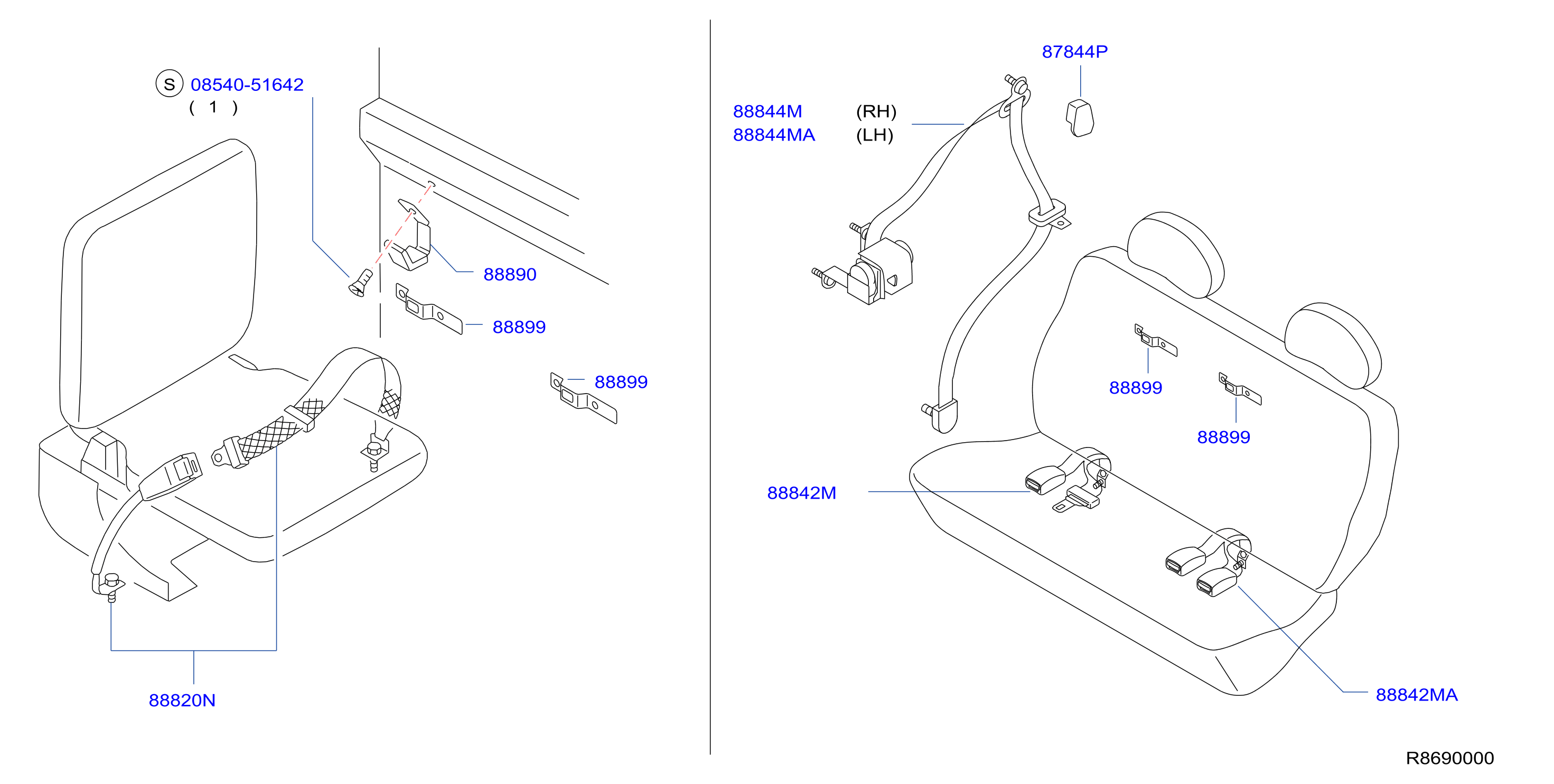Diagram REAR SEAT BELT for your 1998 Nissan Pathfinder LE 3.3L V6 AT P/4WD 