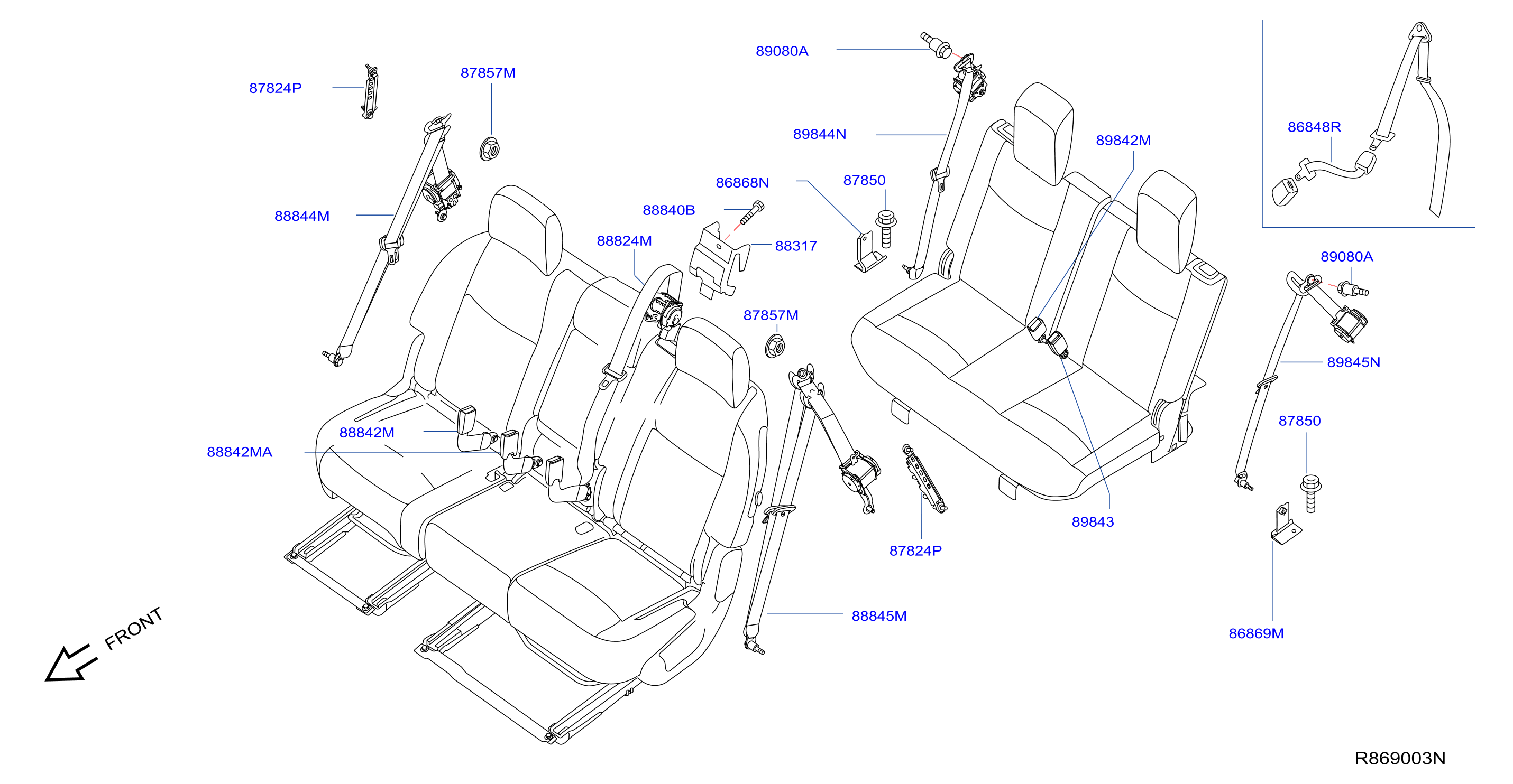 2004 Nissan Armada LE 5.6L V8 AT 2WD Seat Belt Lap and Shoulder