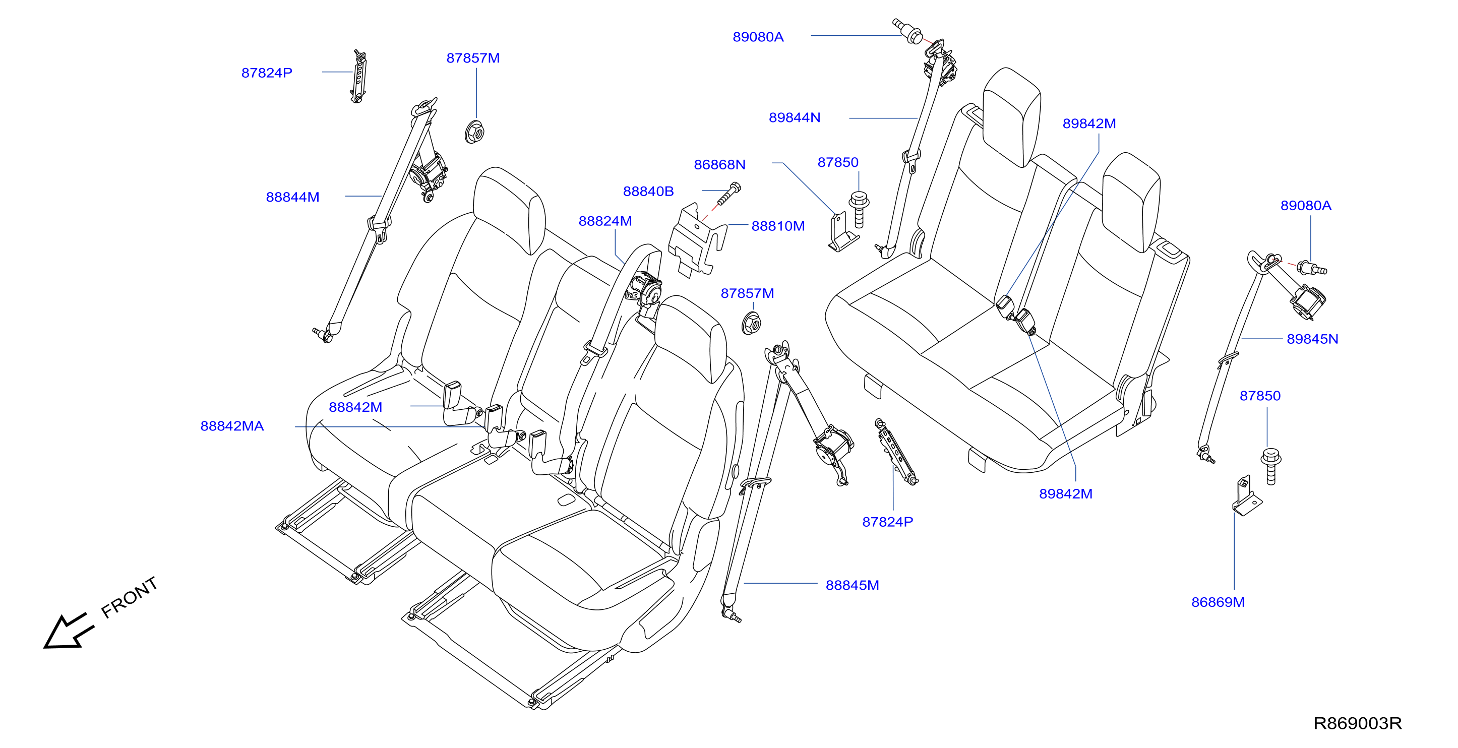 Nissan Pathfinder Seat Belt Lap and Shoulder Belt (Right) - 89844-9PB8B ...