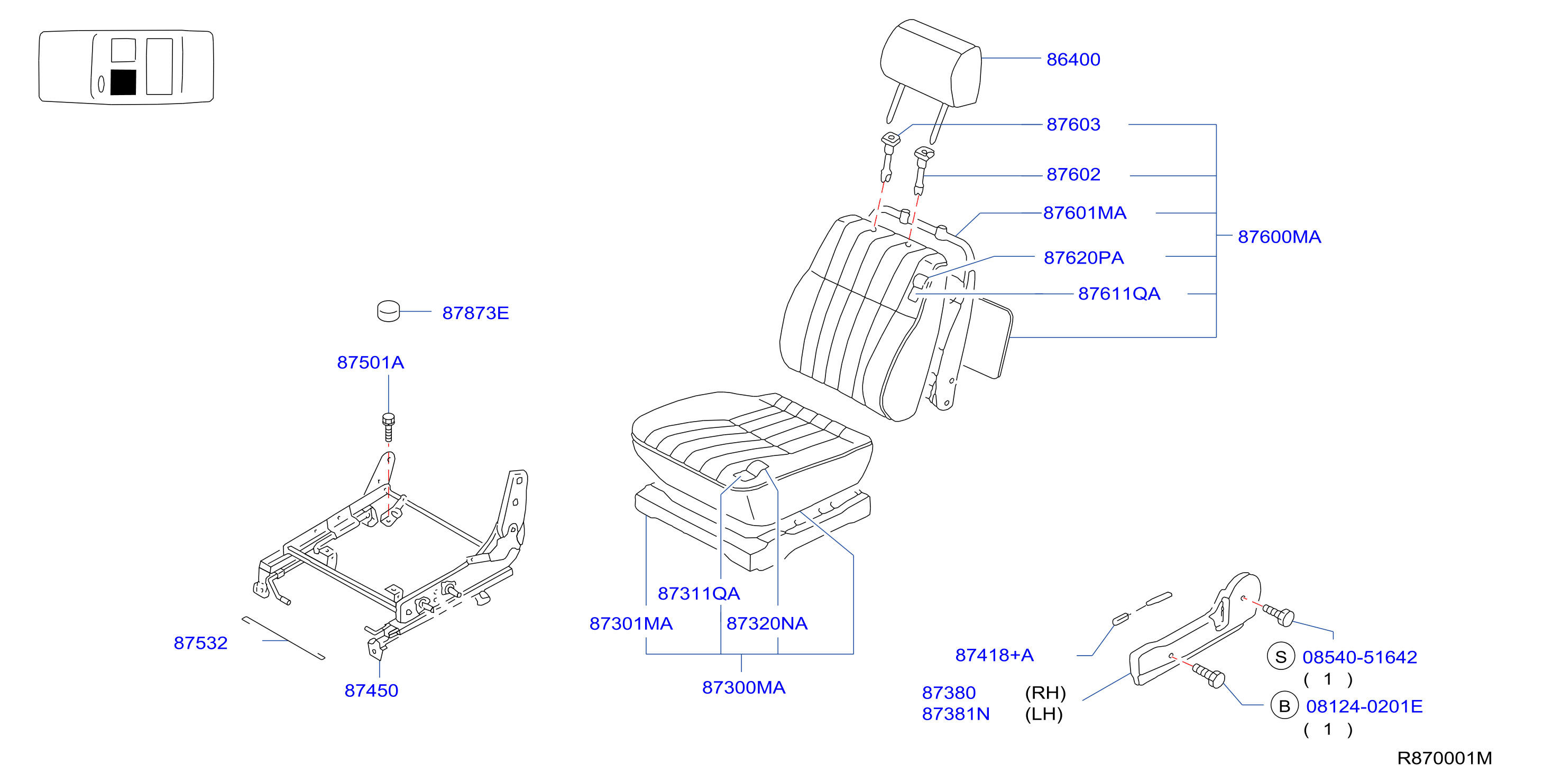 Diagram ASIENTO DELANTERO for your 2000 Nissan Frontier King Cab SE 3.3L V6 AT 2WD 