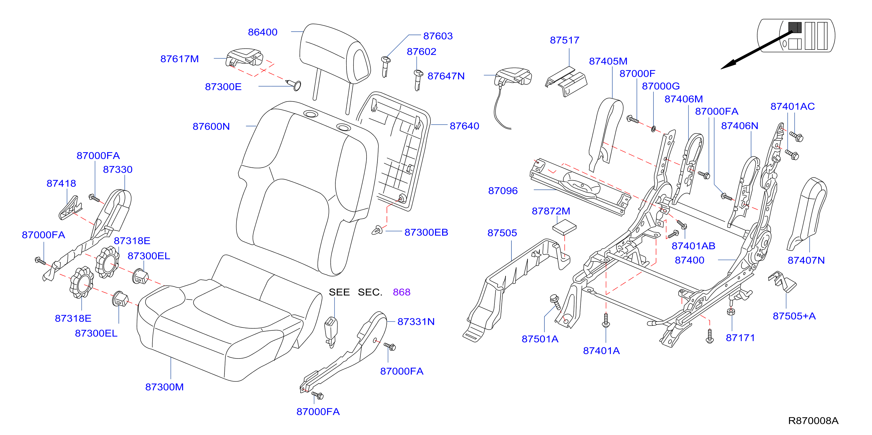 Diagram FRONT SEAT for your Nissan