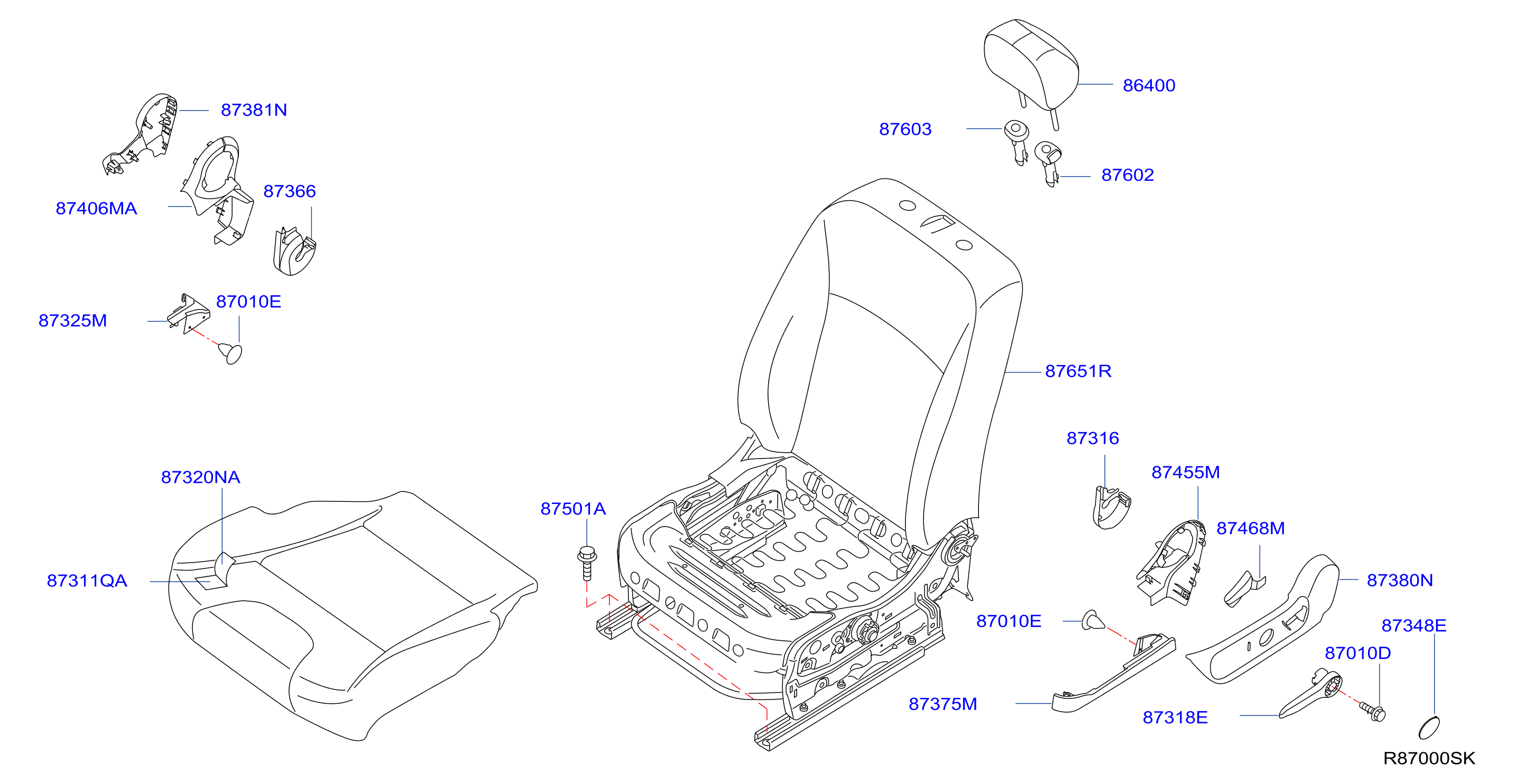 Diagram FRONT SEAT for your 1991 Nissan Sentra   
