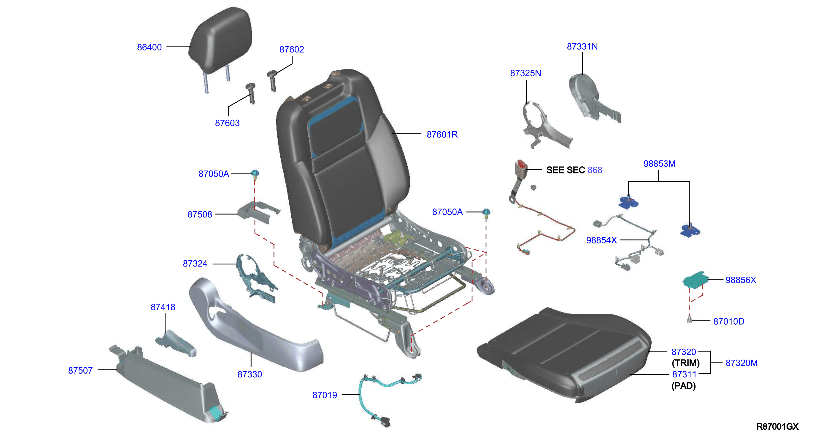 Diagram ASIENTO DELANTERO for your 2007 Nissan Altima   