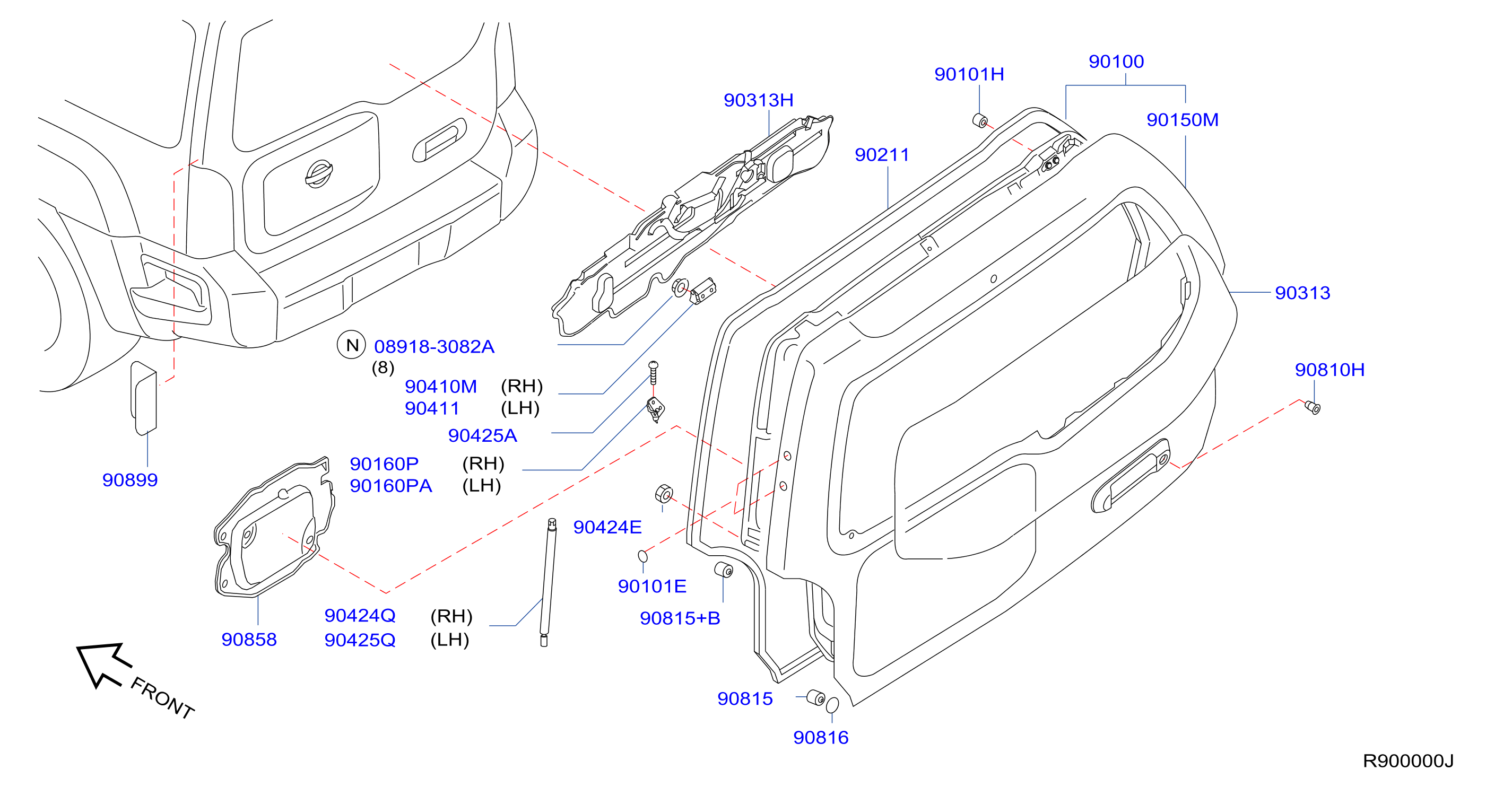 Diagram BACK DOOR PANEL & FITTING for your Nissan Xterra  