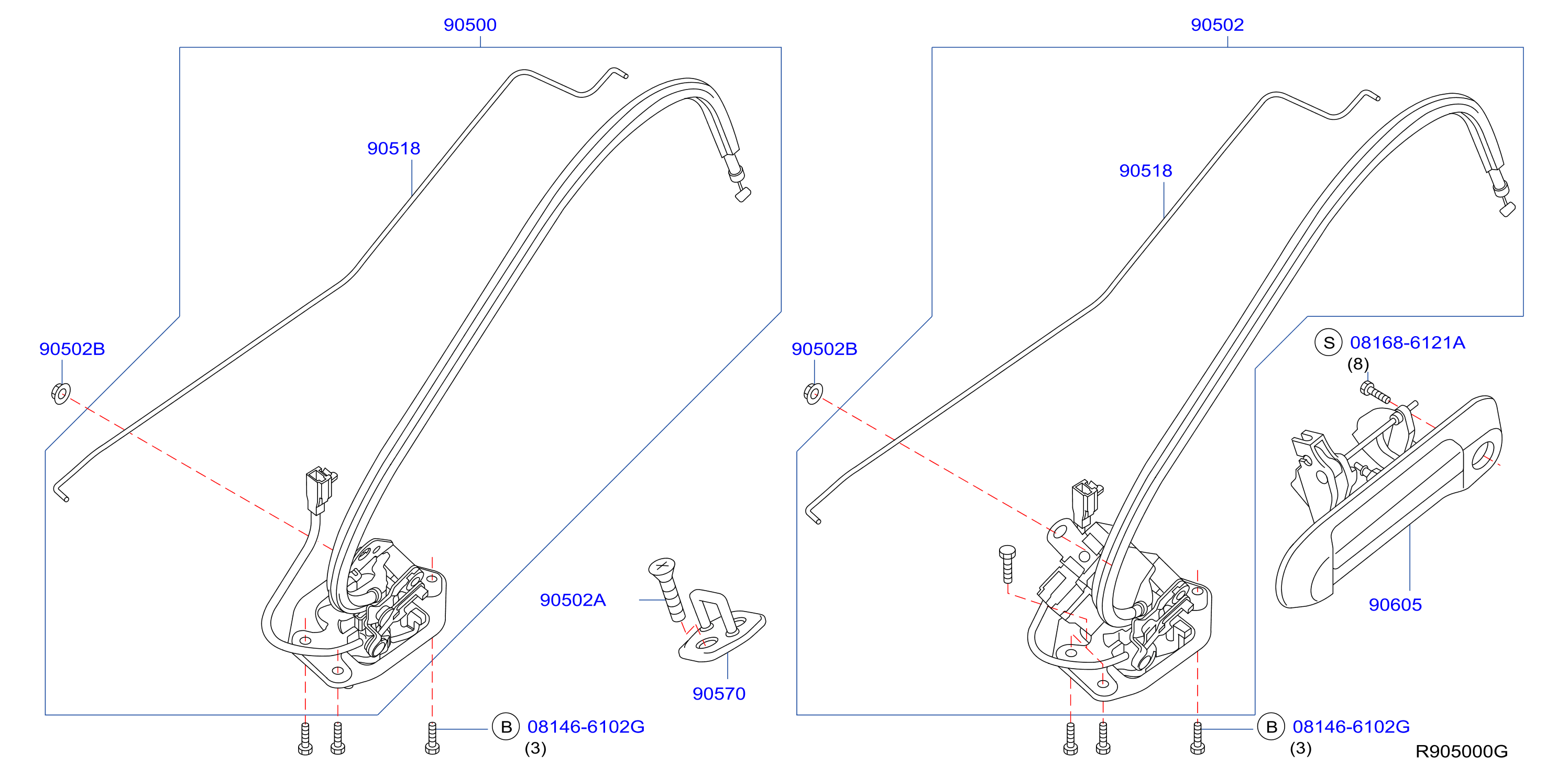 Diagram BACK DOOR LOCK & HANDLE for your 2011 Nissan Xterra   