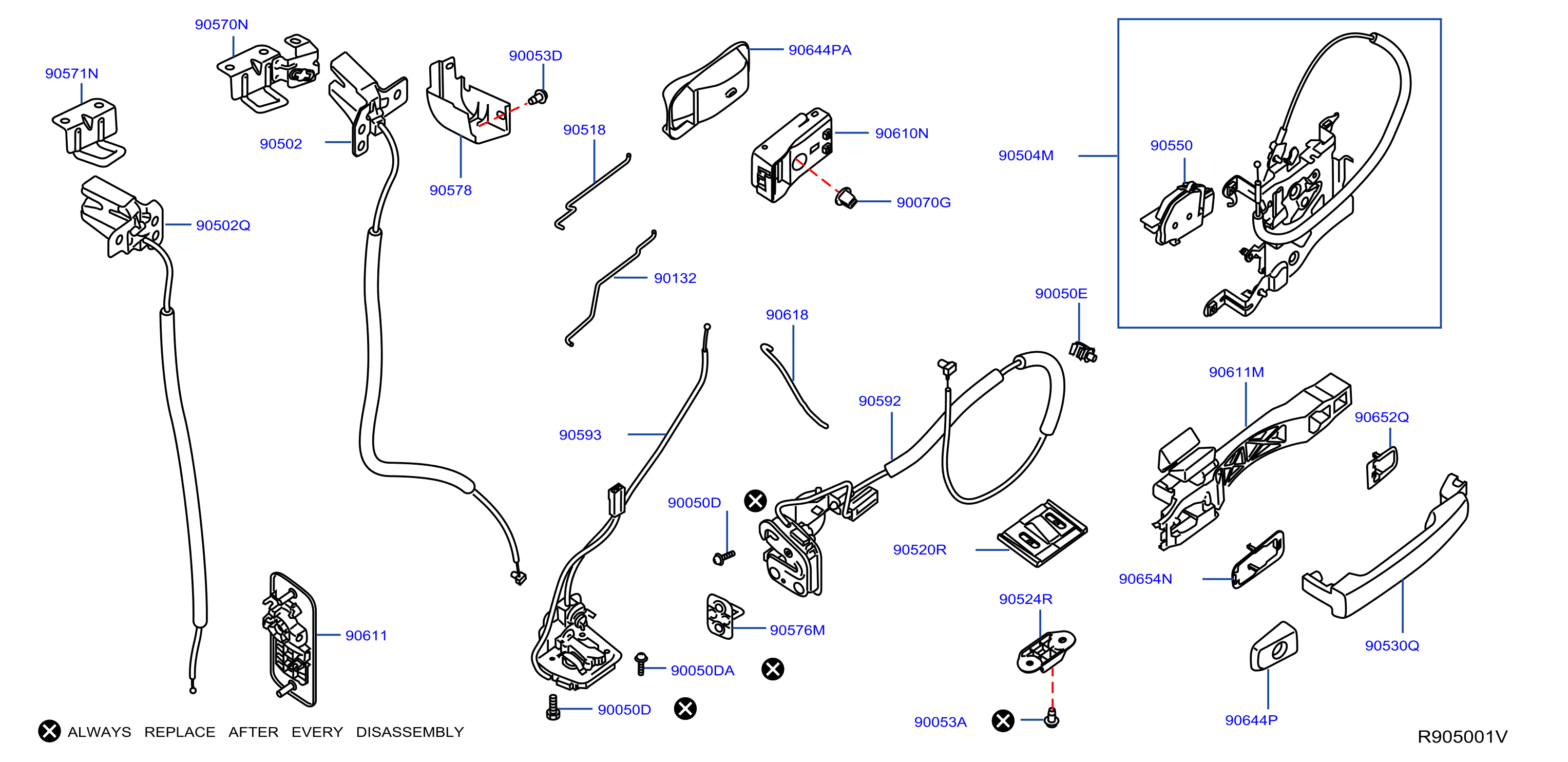Diagram BACK DOOR LOCK & HANDLE for your 2018 Nissan NV (High Roof / Standard Roof)   