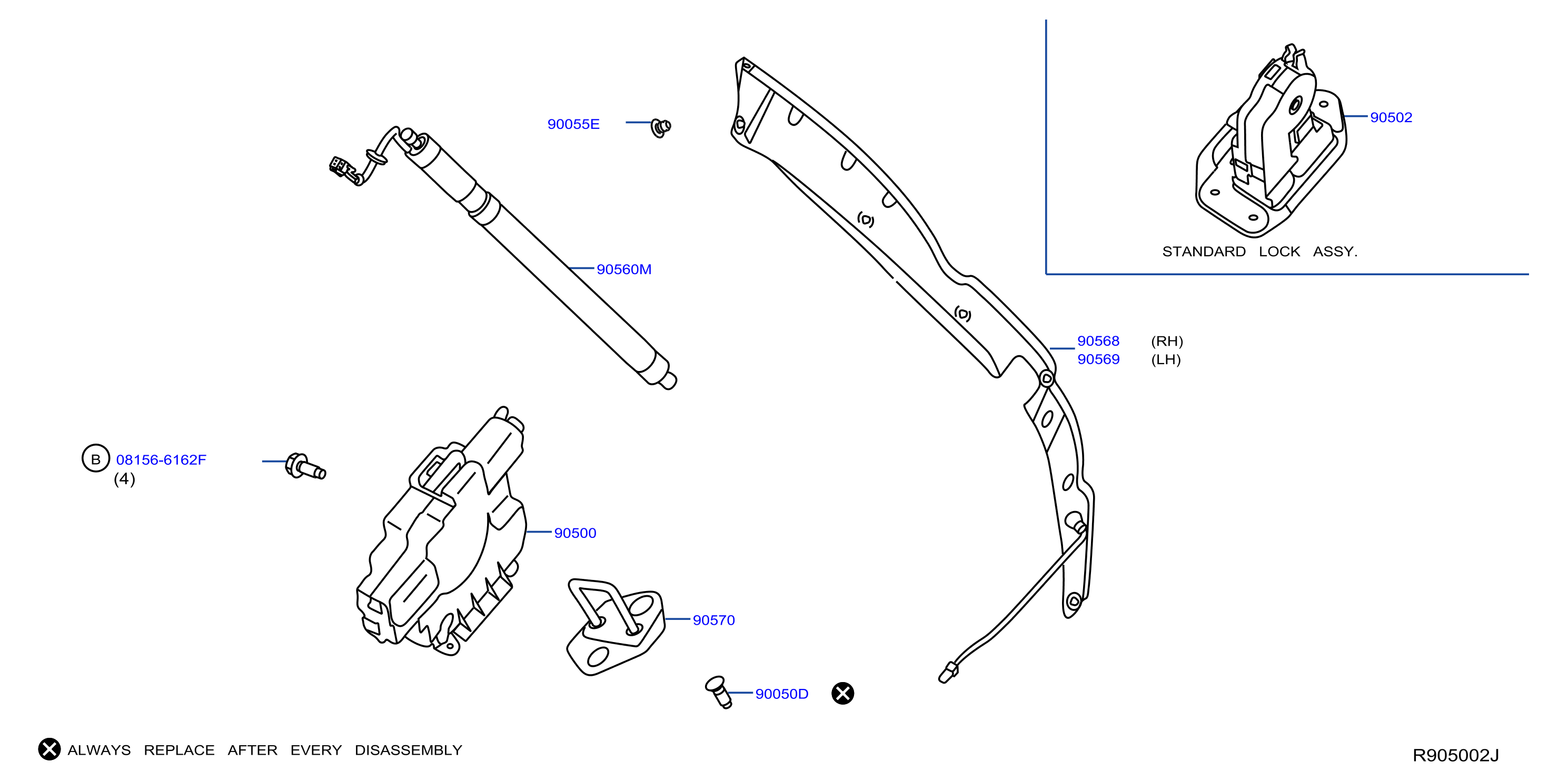 Diagram BACK DOOR LOCK & HANDLE for your Nissan Rogue  