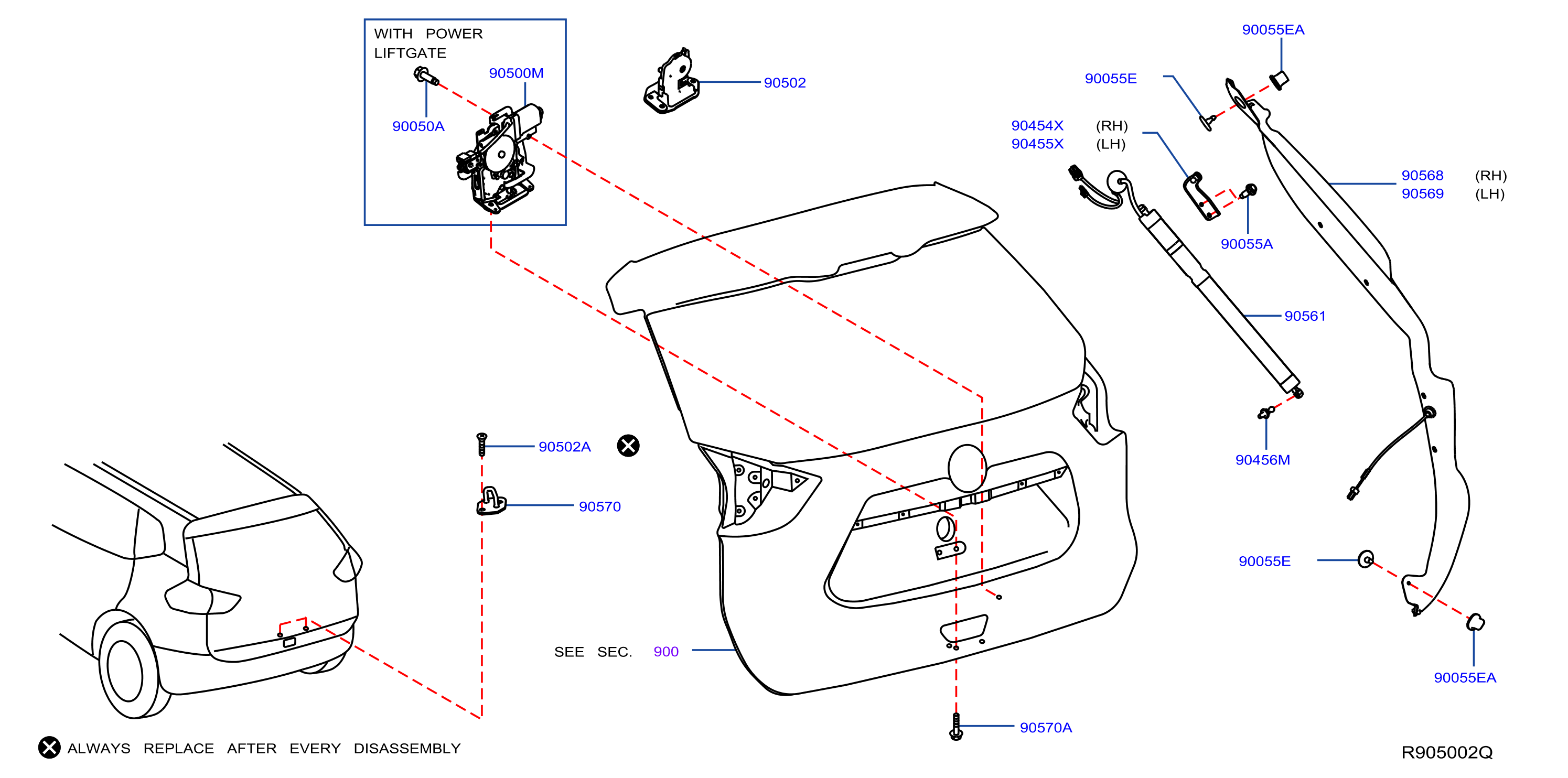 Diagram BACK DOOR LOCK & HANDLE for your Nissan Rogue  