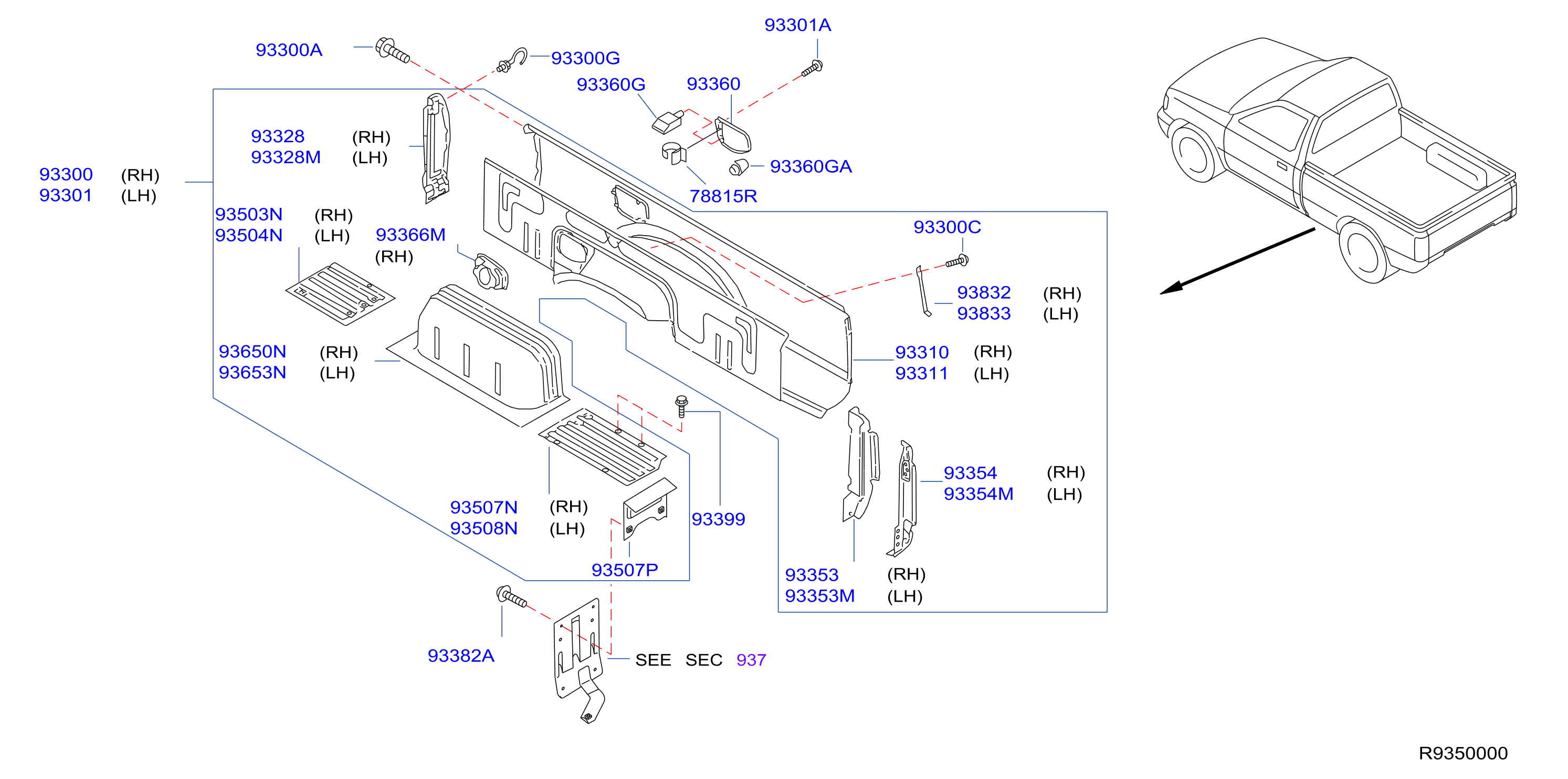 Diagram REAR BODY SIDE GATE & FITTING for your 2013 Nissan Titan King Cab S 5.6L V8 FLEX AT 2WD/SB 