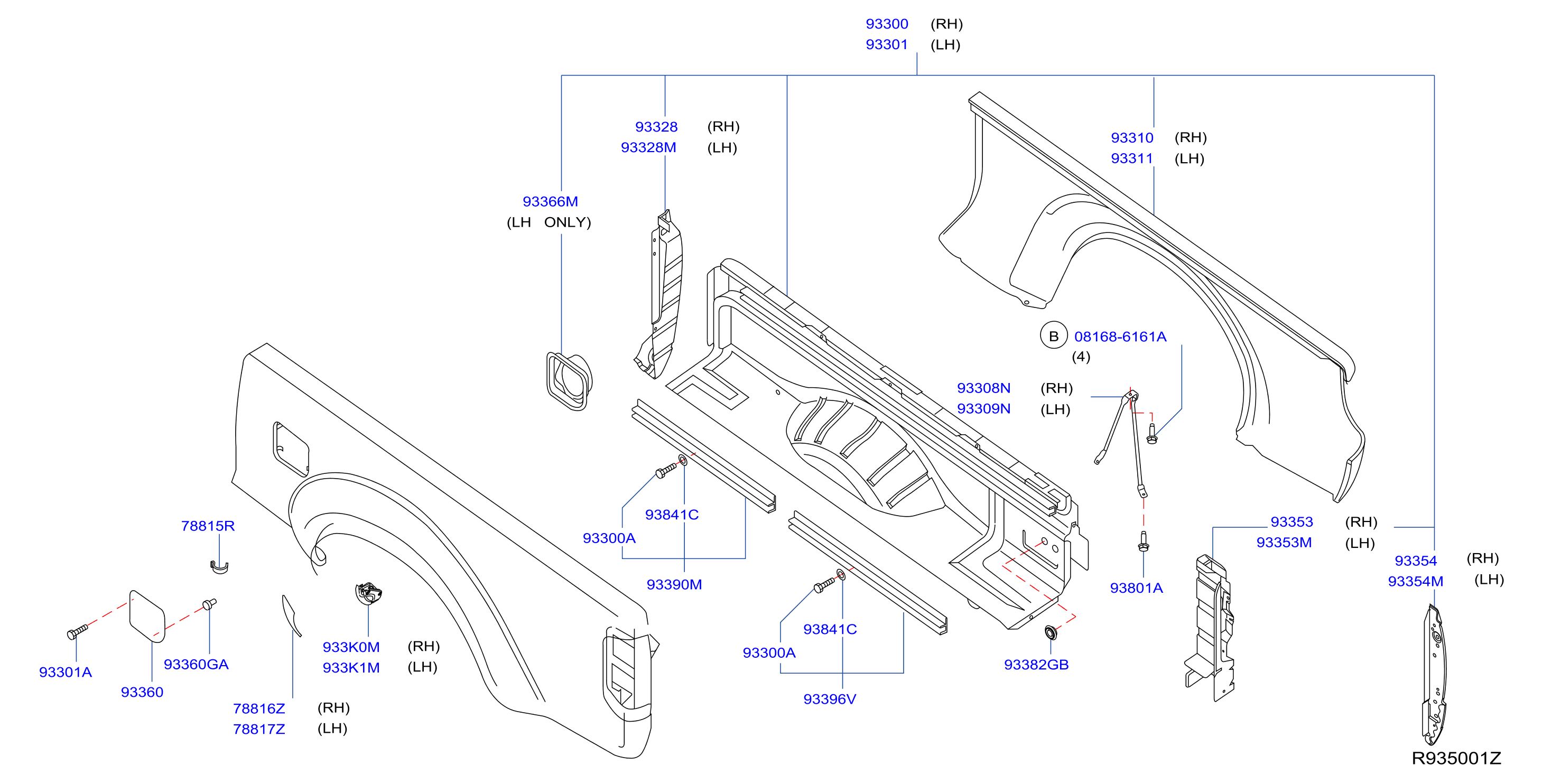 Diagram REAR BODY SIDE GATE & FITTING for your 2013 Nissan Altima   