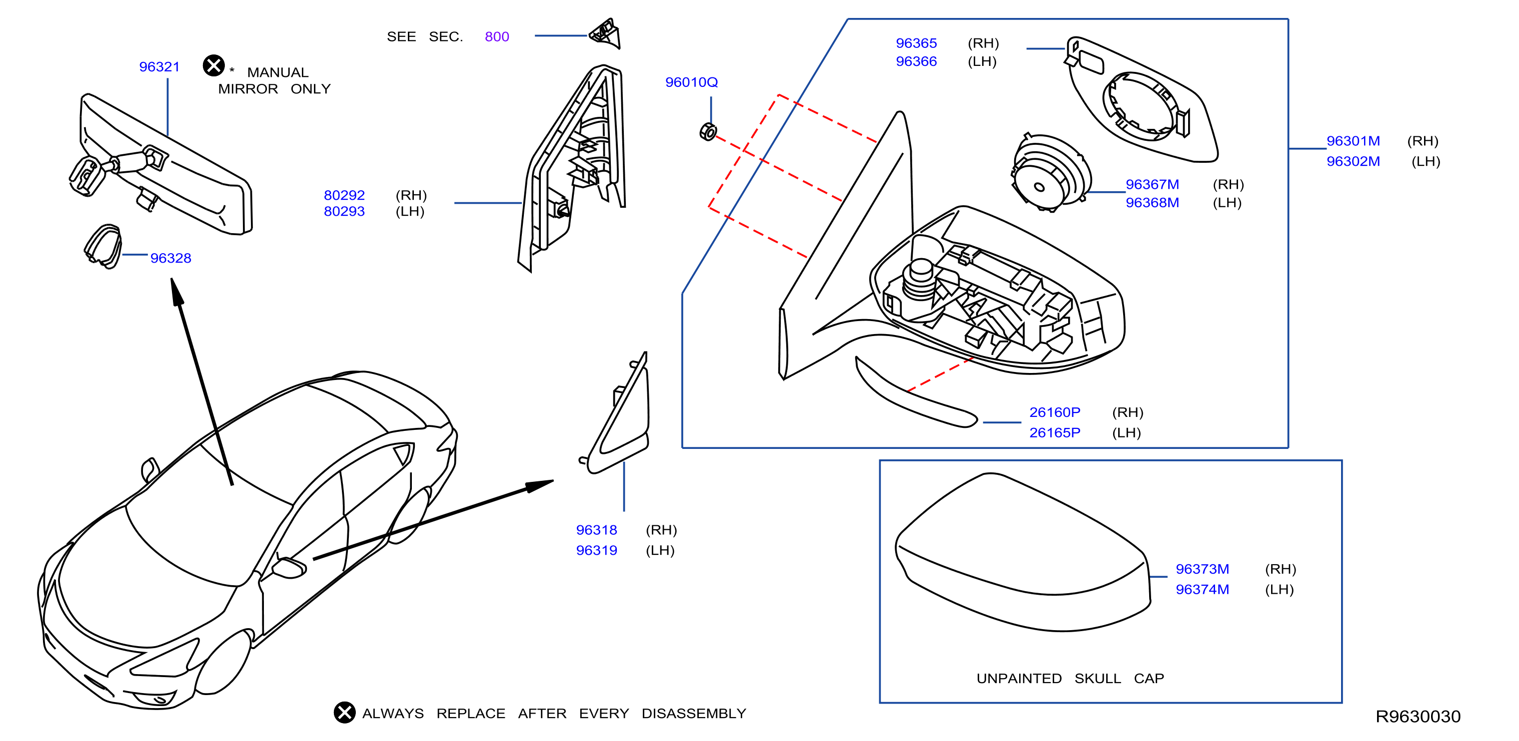 96301-3YU1F - Door Mirror (Right) - Genuine Nissan Part