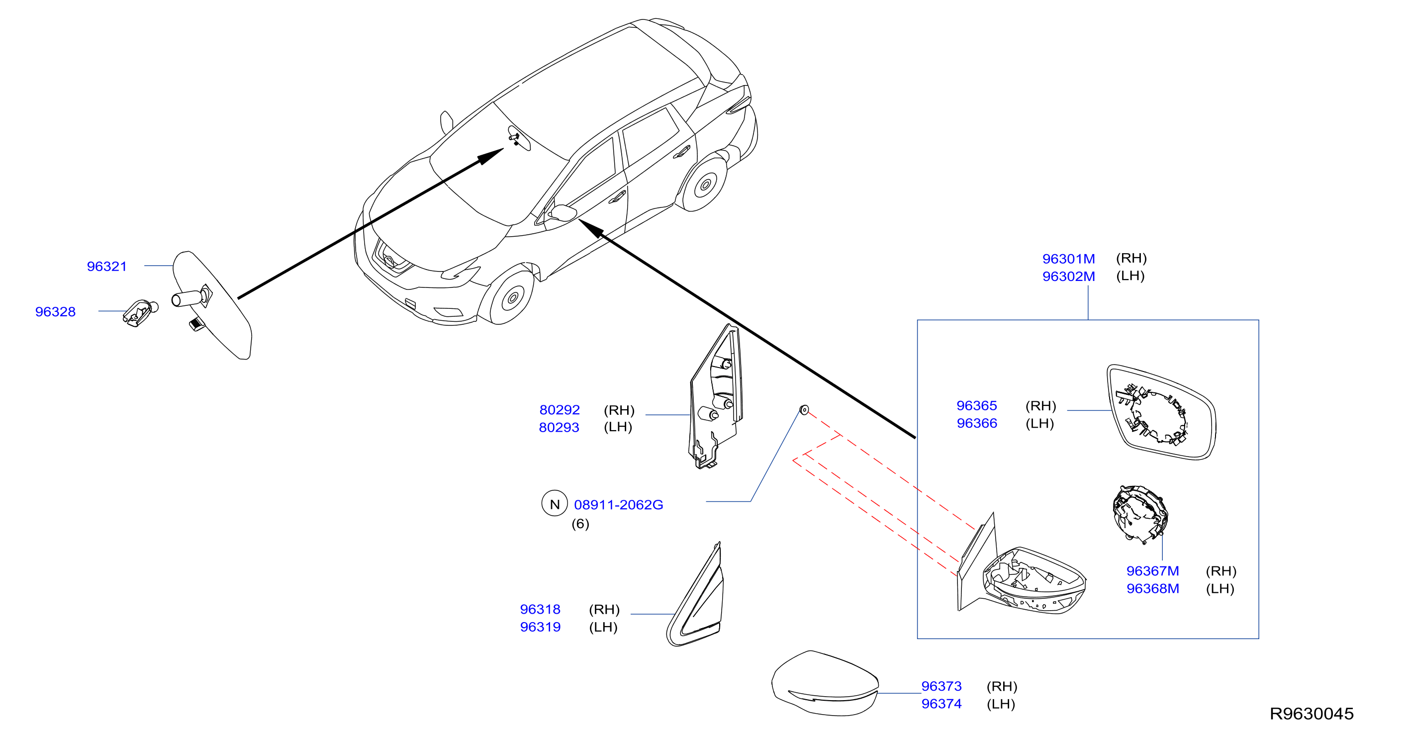 Diagram REAR VIEW MIRROR for your Nissan Rogue  