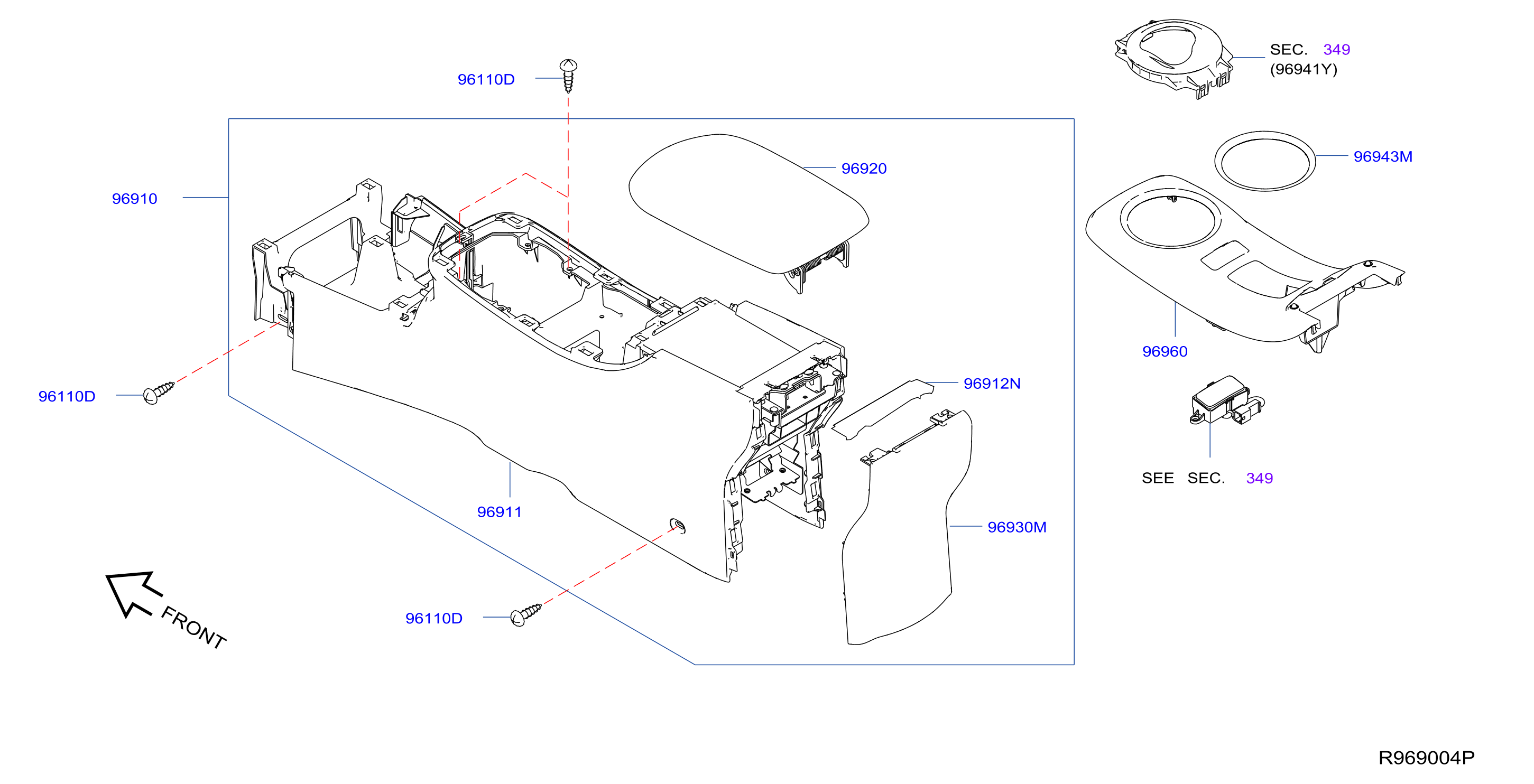 96920-3nf0b-console-armrest-genuine-nissan-part