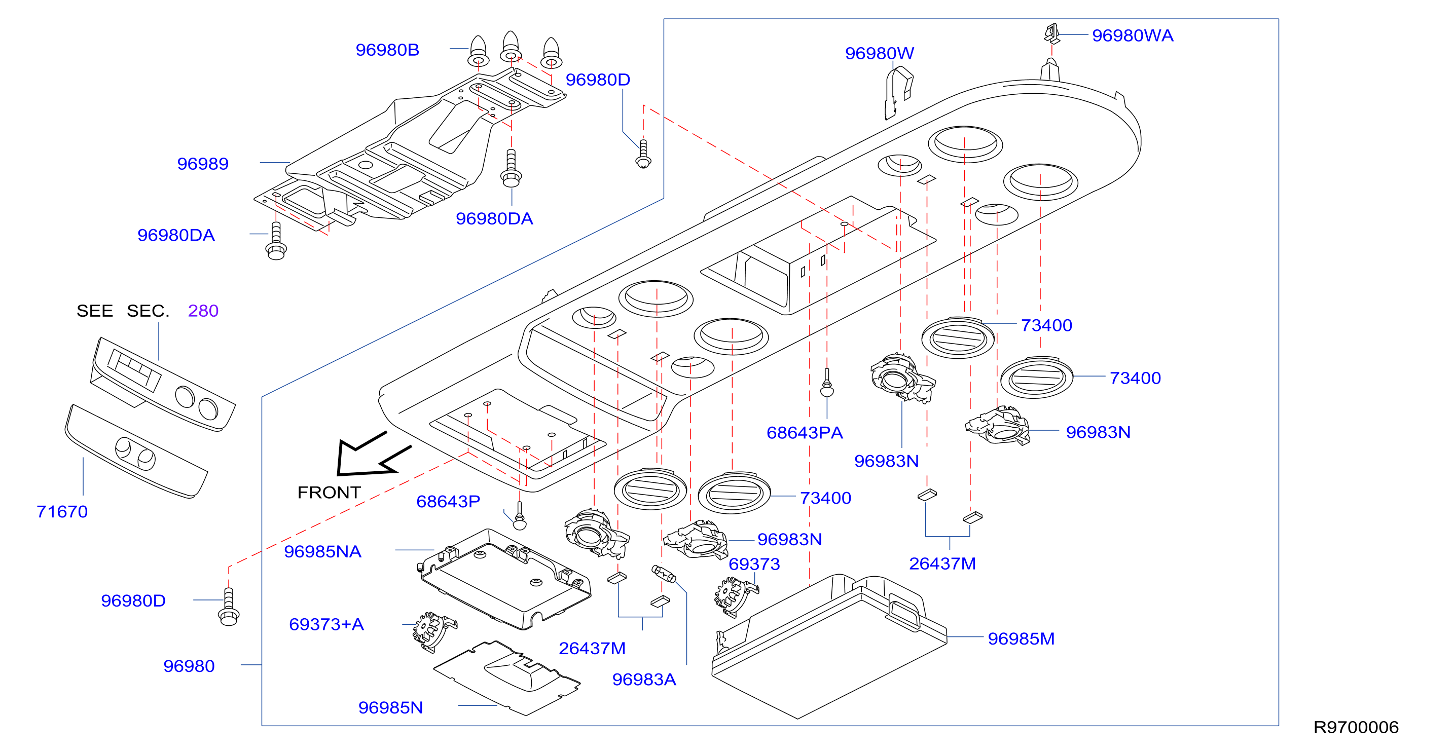 2009 Nissan Armada SE 5.6L V8 AT 4WD Overhead Console 96980