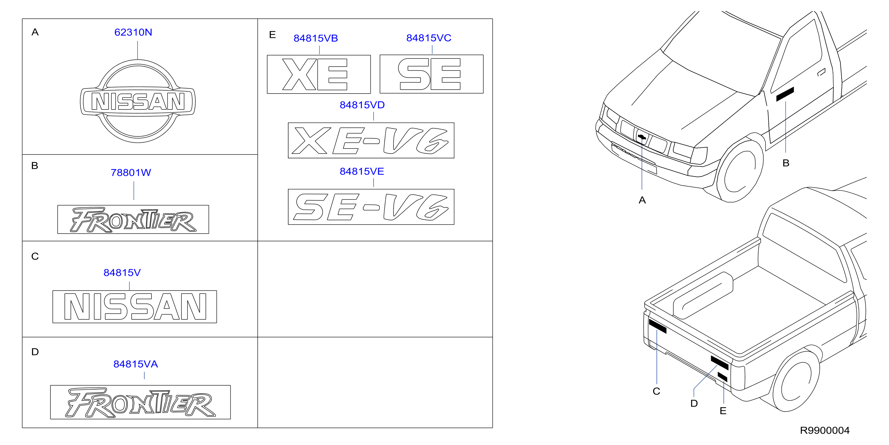 Diagram EMBLEM & NAME LABEL for your 2008 Nissan Frontier King Cab XE  