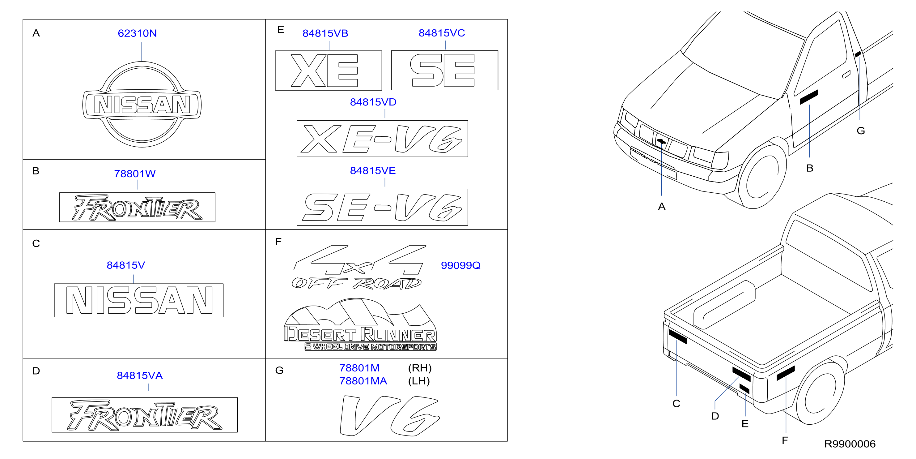 Diagram EMBLEM & NAME LABEL for your 2008 Nissan Frontier King Cab XE  