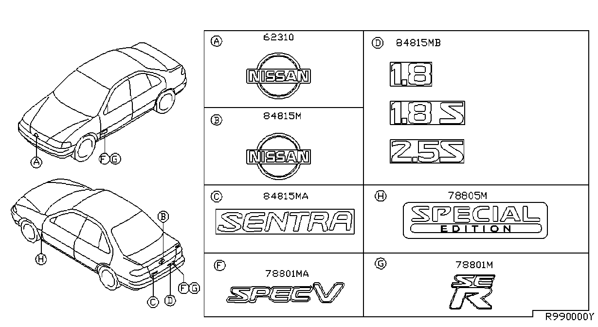 Diagram EMBLEM & NAME LABEL for your Nissan Sentra  