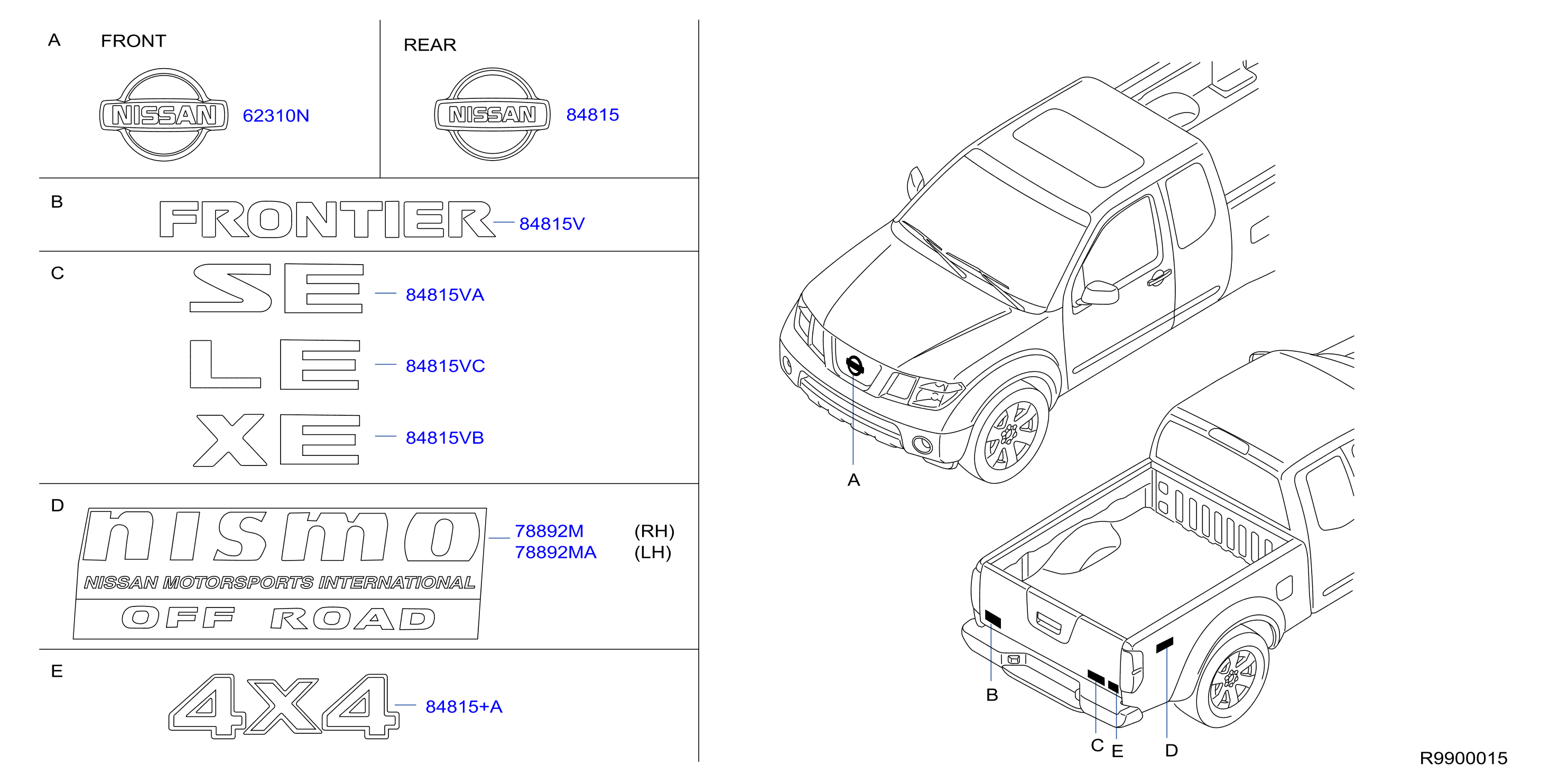 Diagram EMBLEM & NAME LABEL for your Nissan Frontier  