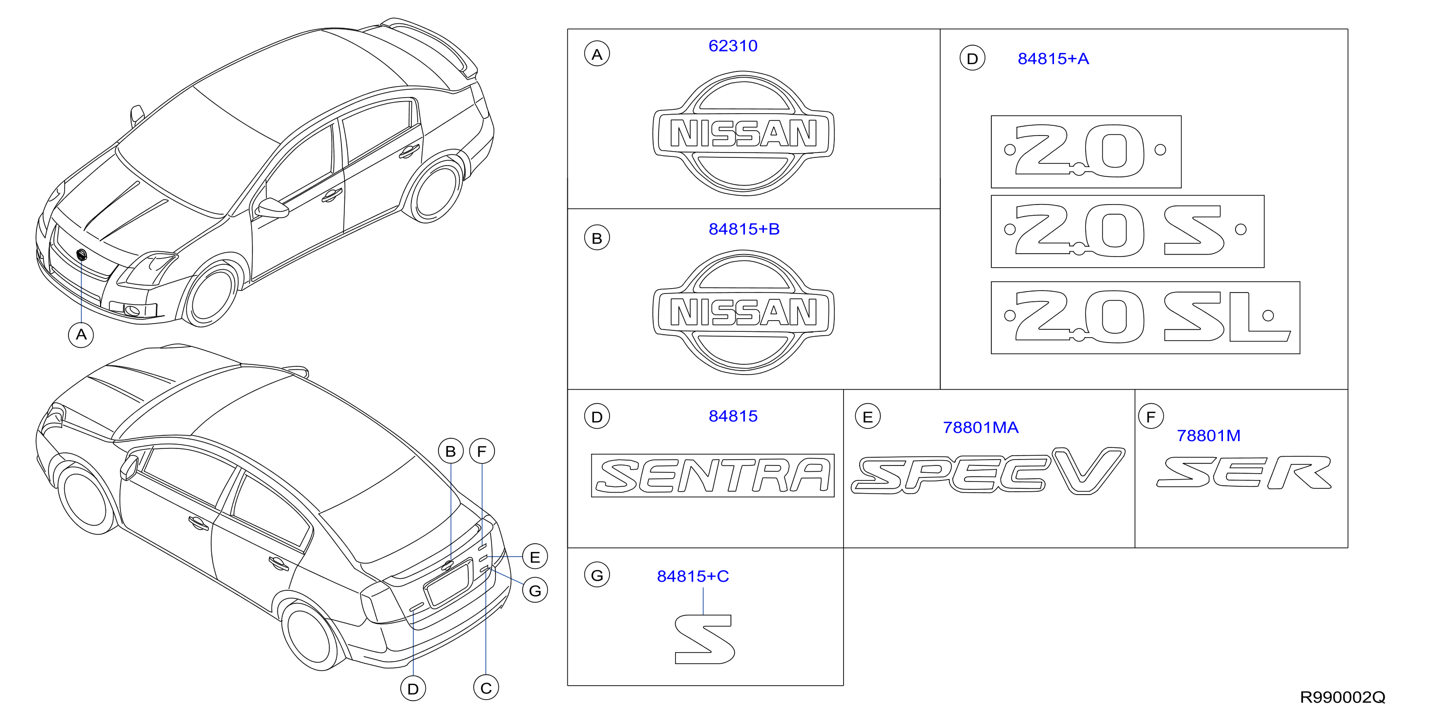 Diagram EMBLEM & NAME LABEL for your Nissan Sentra  