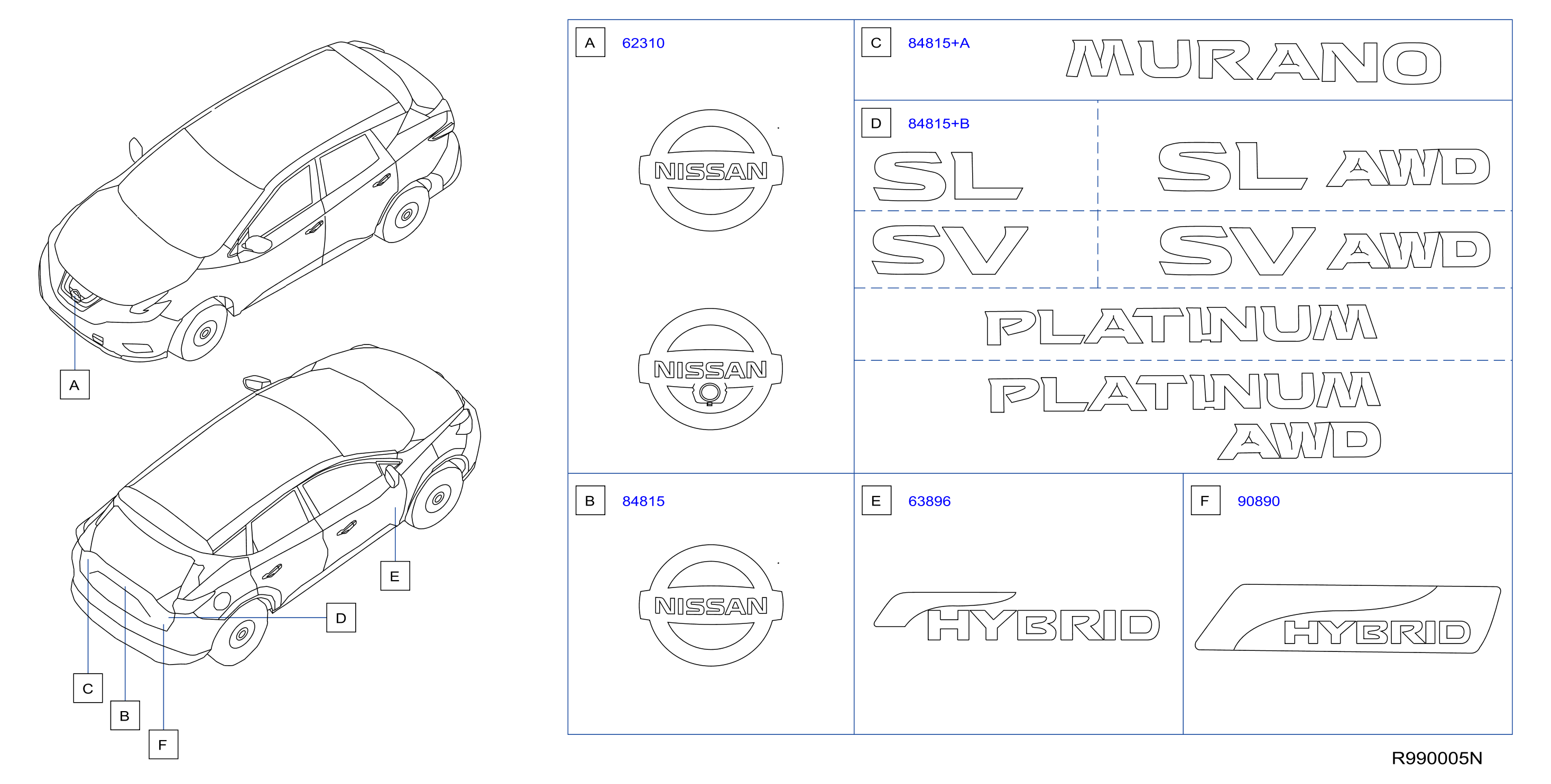 Diagram EMBLEM & NAME LABEL for your 2003 Nissan Murano   