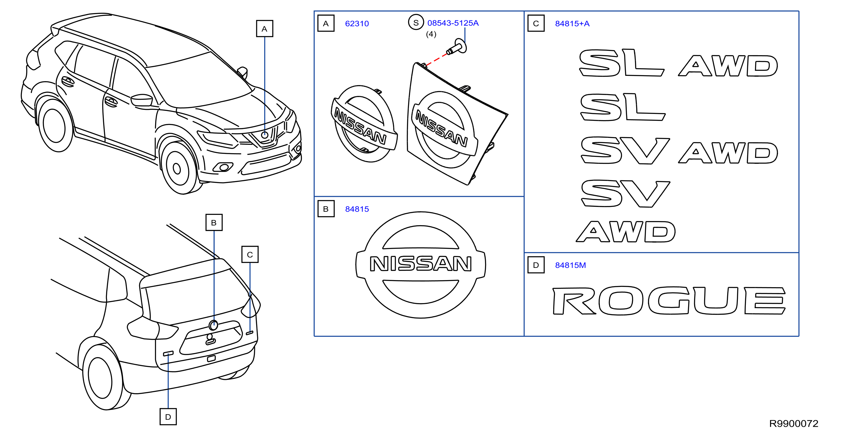 Diagram EMBLEM & NAME LABEL for your 2018 Nissan Versa   