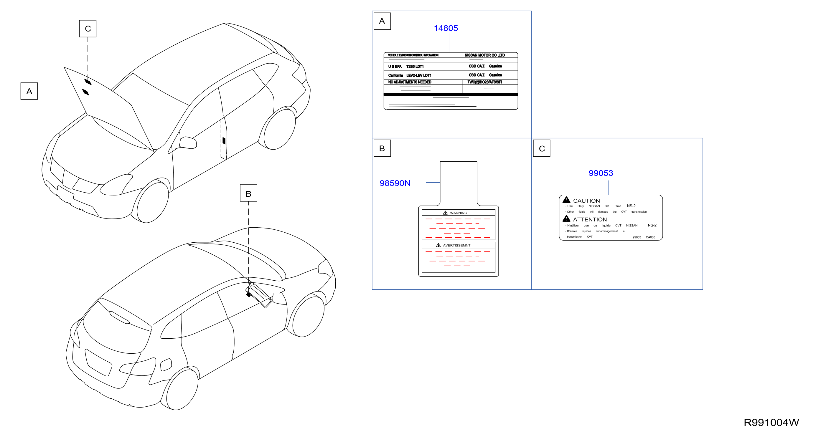 Diagram CAUTION PLATE & LABEL for your Nissan Rogue  