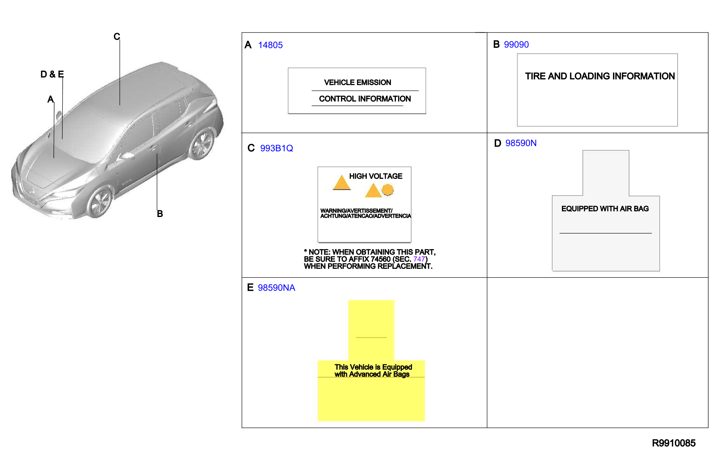 Diagram CAUTION PLATE & LABEL for your 2024 Nissan Altima   