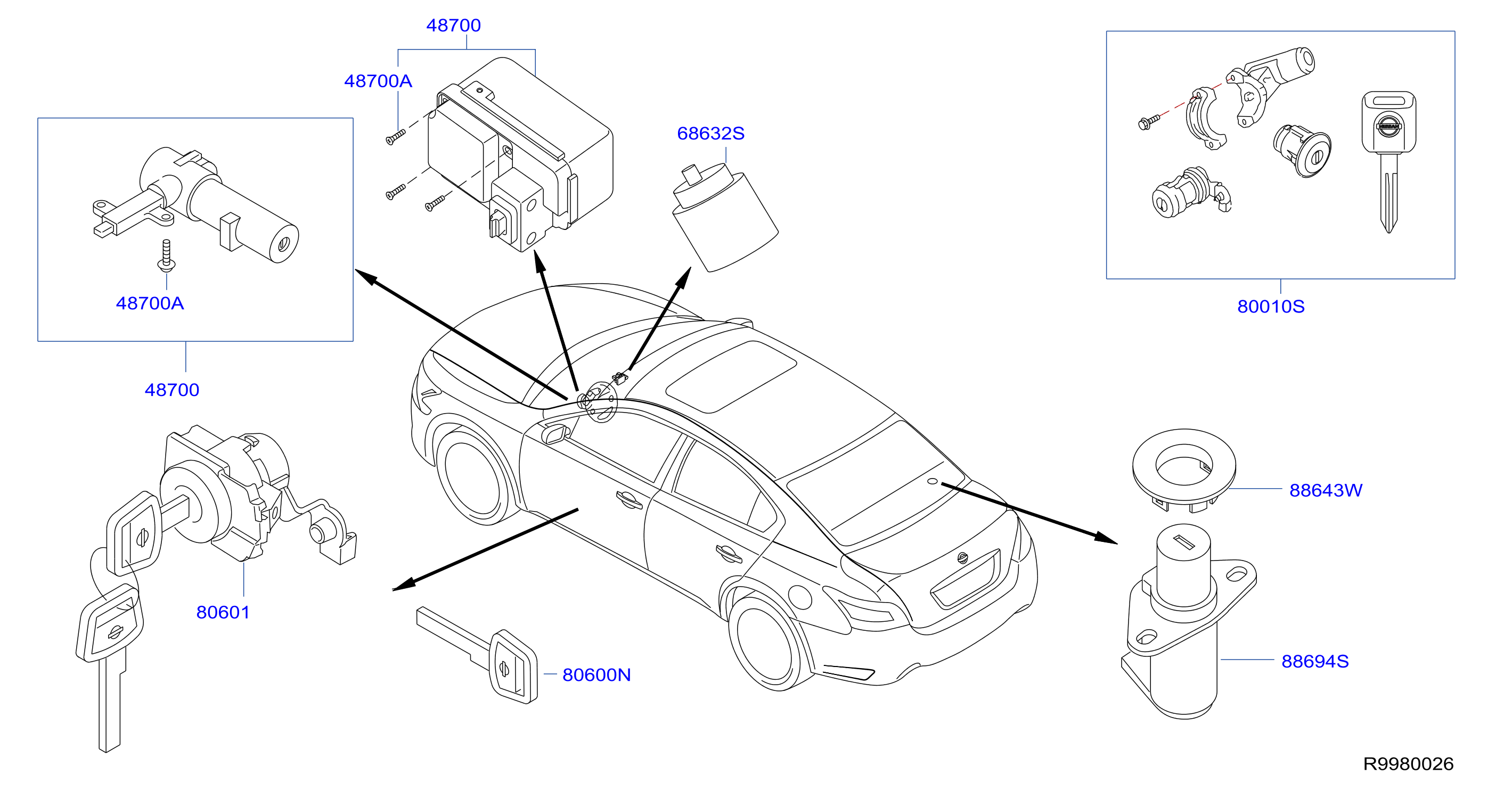 99810-zx80a-key-set-cylinder-lock-genuine-nissan-part