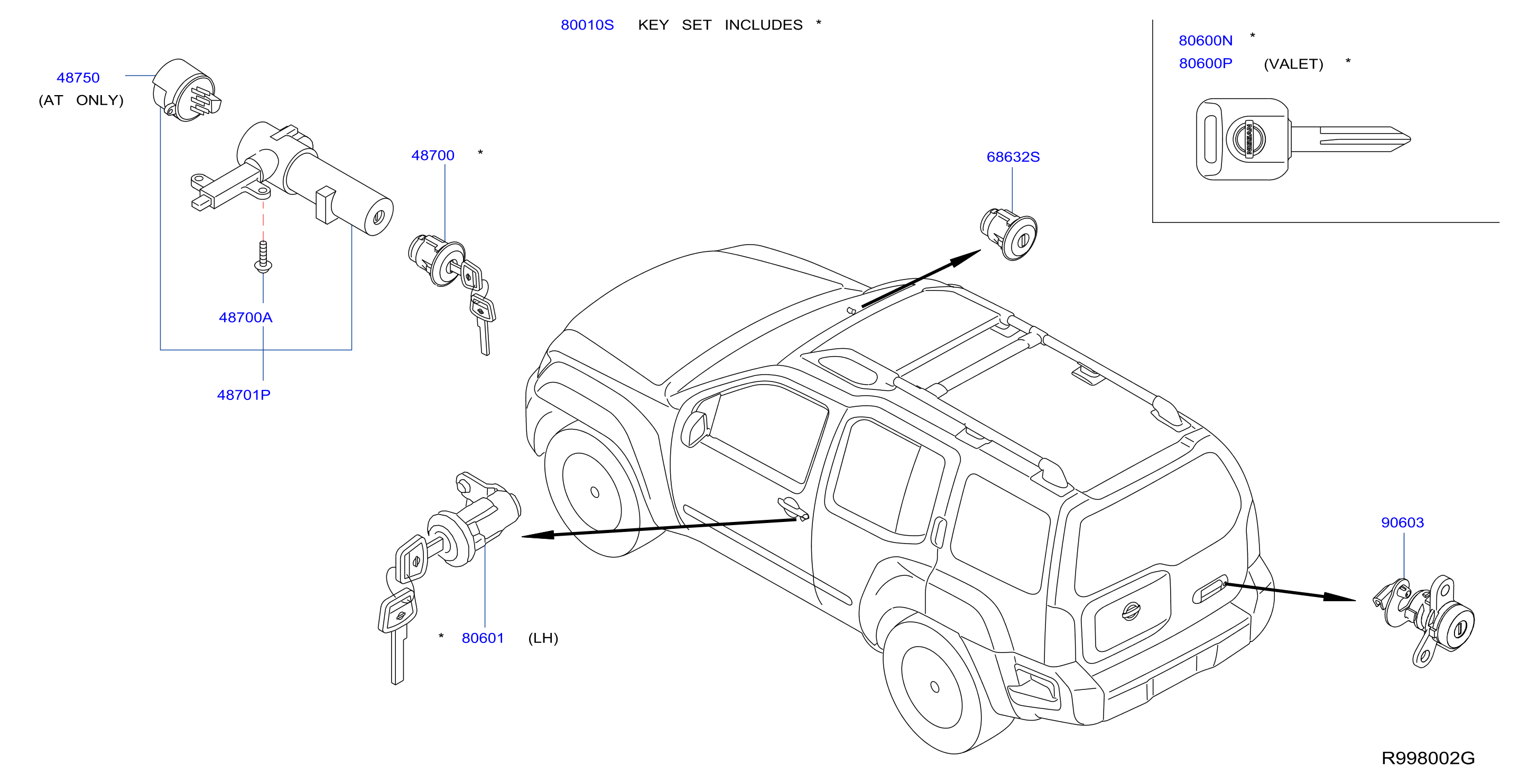 Diagram KEY SET & BLANK KEY for your 2003 Nissan Xterra   