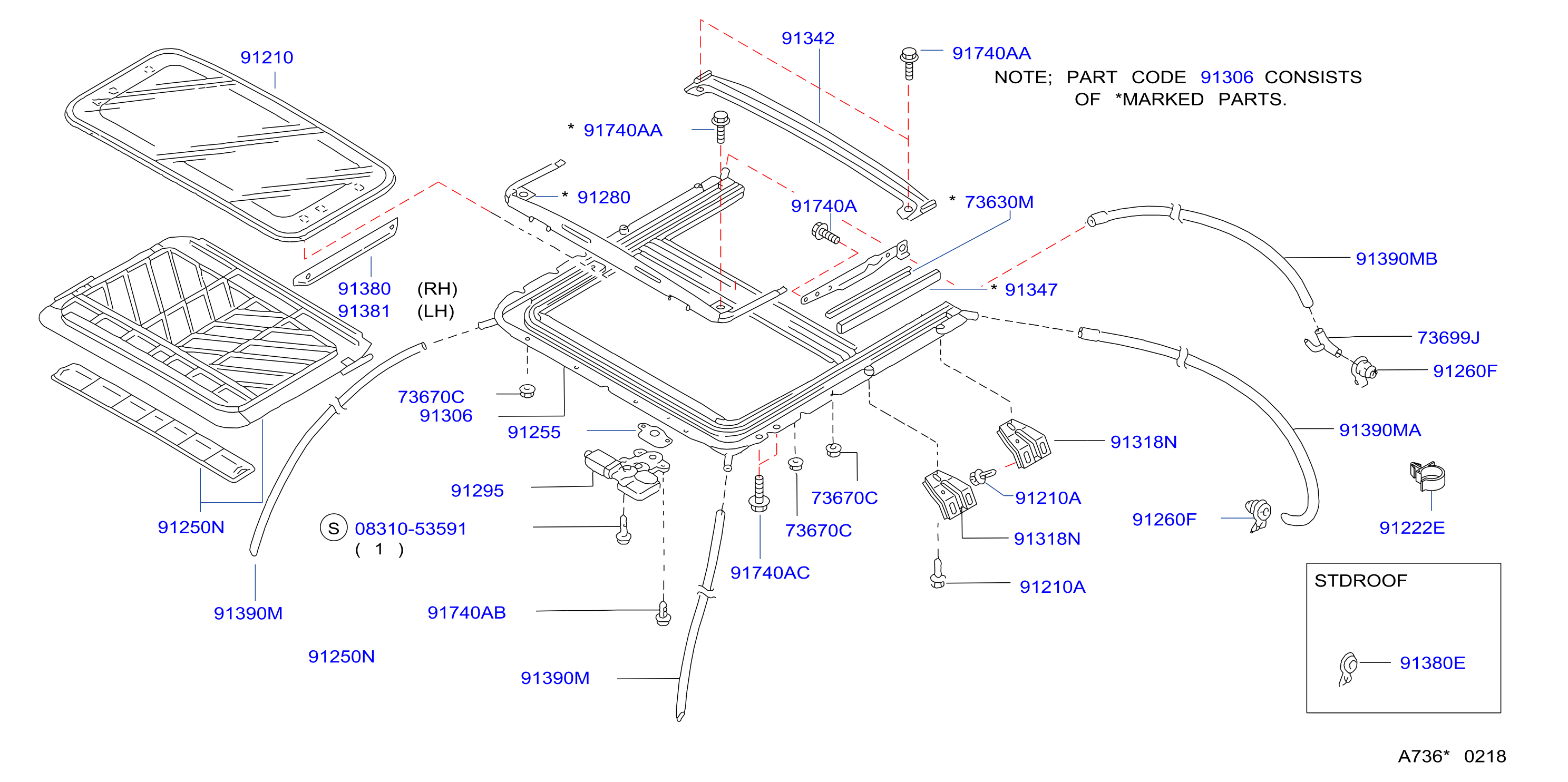 Diagram SUN ROOF PARTS for your Nissan Altima  