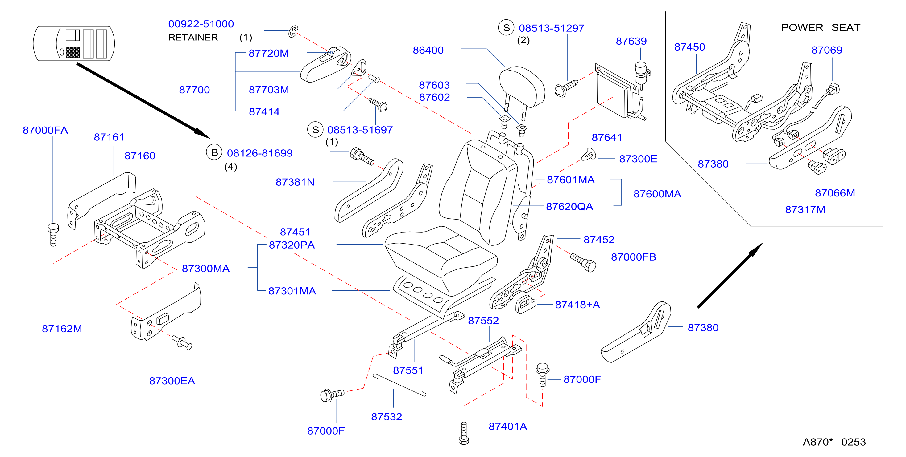 Diagram ASIENTO DELANTERO for your 1994 Nissan Quest GXE 3.0L V6 AT 2WD 