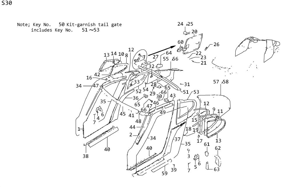 Diagram BODY SIDE TRIM & SIDE WINDOW for your 1986 Nissan Stanza   