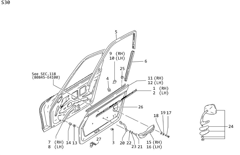 Diagram DOOR MOULDING, FINISH & ARM REST for your 1986 Nissan Stanza   