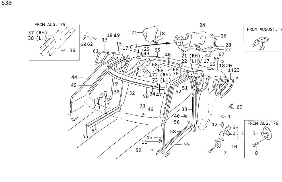 Diagram BODY SIDE TRIM & SIDE WINDOW(2SEATER) for your 1996 Nissan Pathfinder   