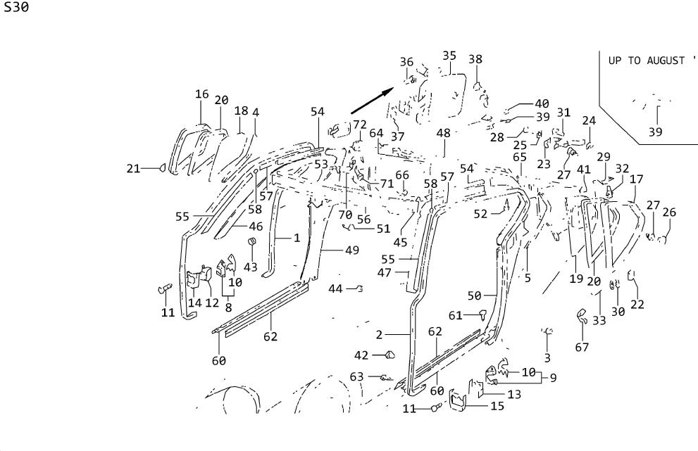 Diagram BODY SIDE TRIM & SIDE WINDOW(2+2SEATER) for your 1986 Nissan Stanza   