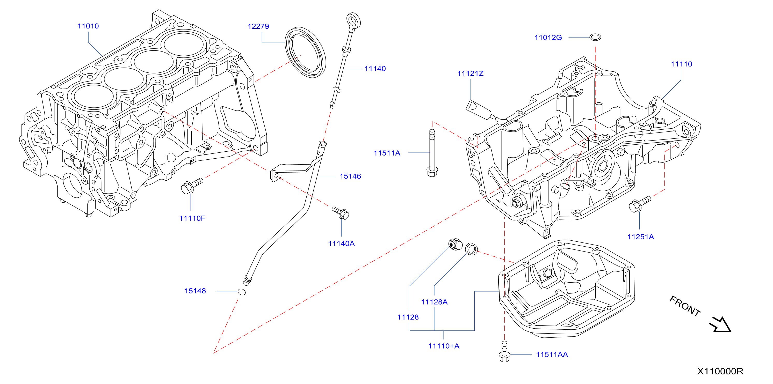 Diagram BLOQUE DE CILINDROS Y COLECTOR DE ACEITE for your 2020 Nissan GT-R   
