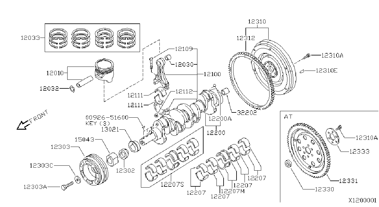 Diagram PISTON,CRANKSHAFT & FLYWHEEL for your Nissan