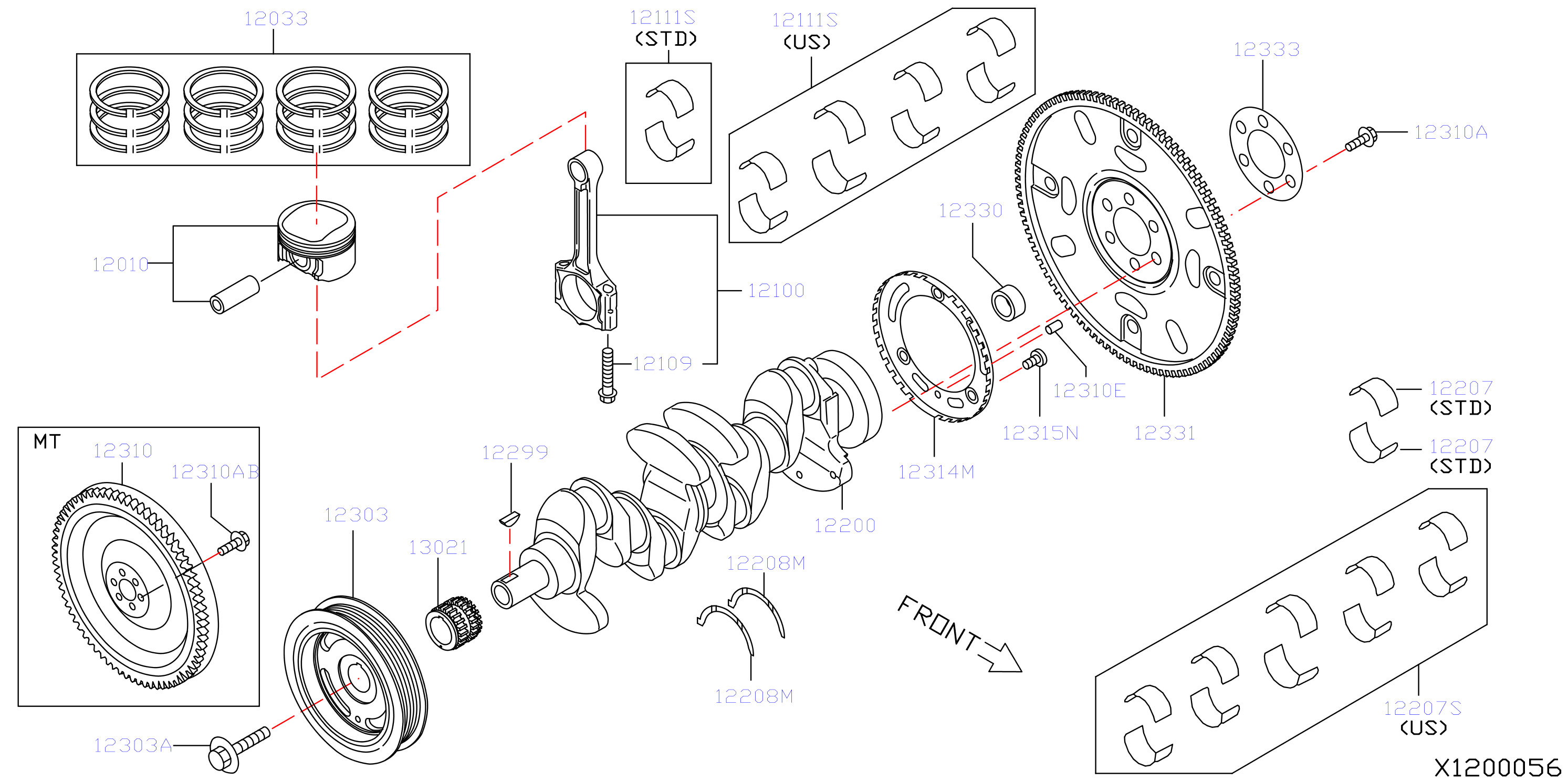 Diagram PISTON,CRANKSHAFT & FLYWHEEL for your 2012 Nissan Versa   