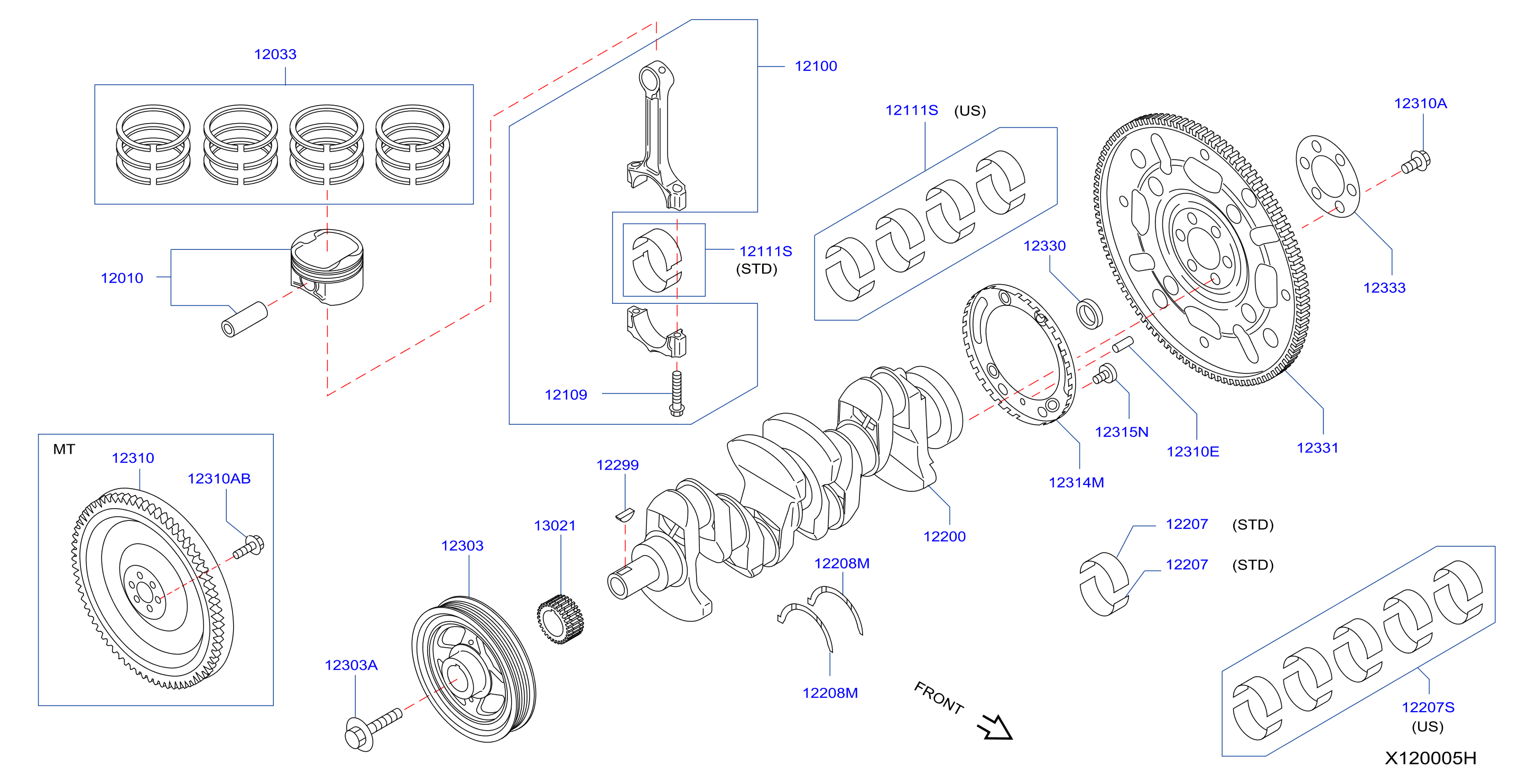 Diagram PISTON, CIGUEÑAL Y VOLANTE MOT for your 2002 Nissan Altima  3.5L V6 AT 