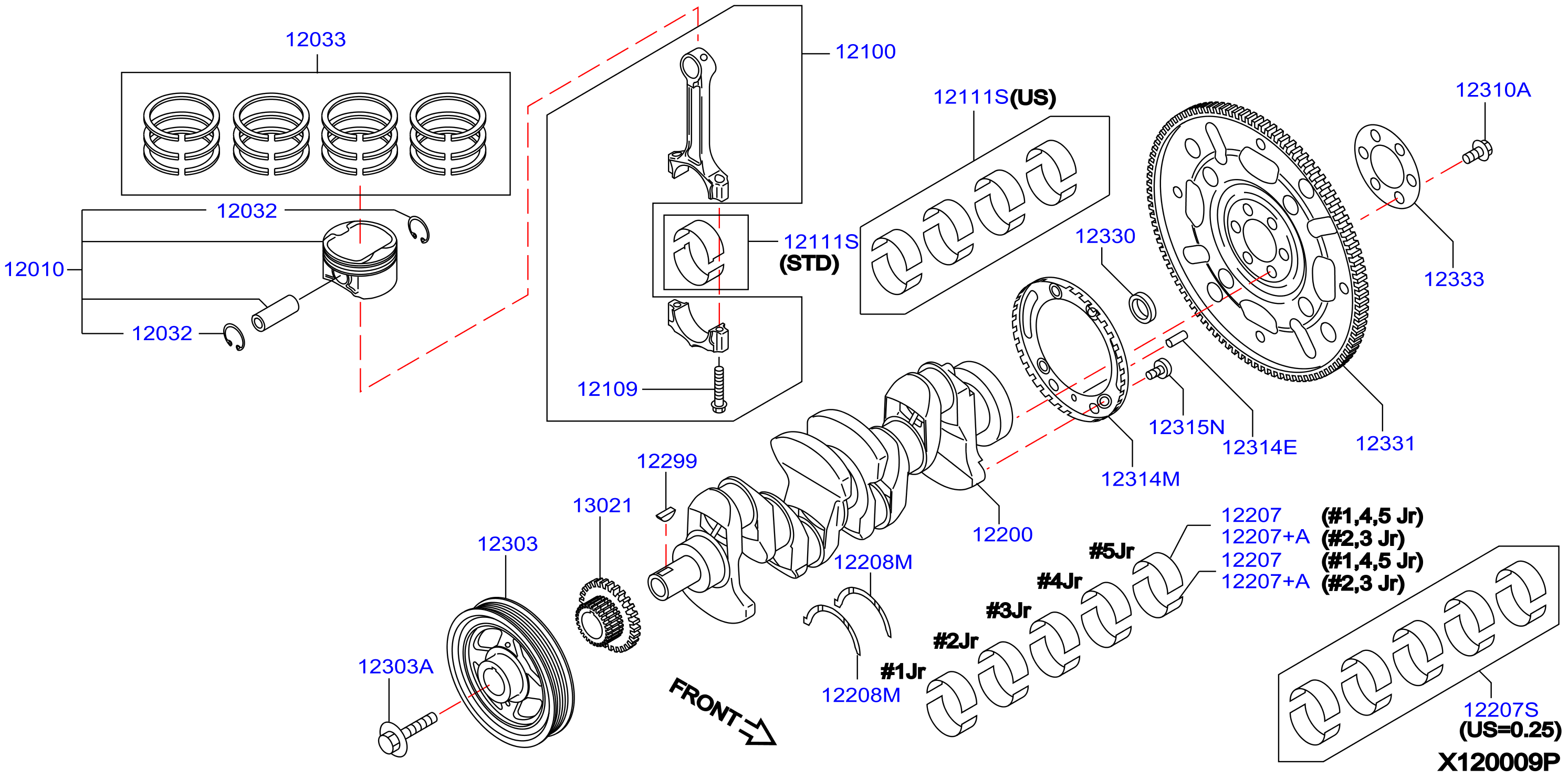 Diagram PISTON,CRANKSHAFT & FLYWHEEL for your Nissan